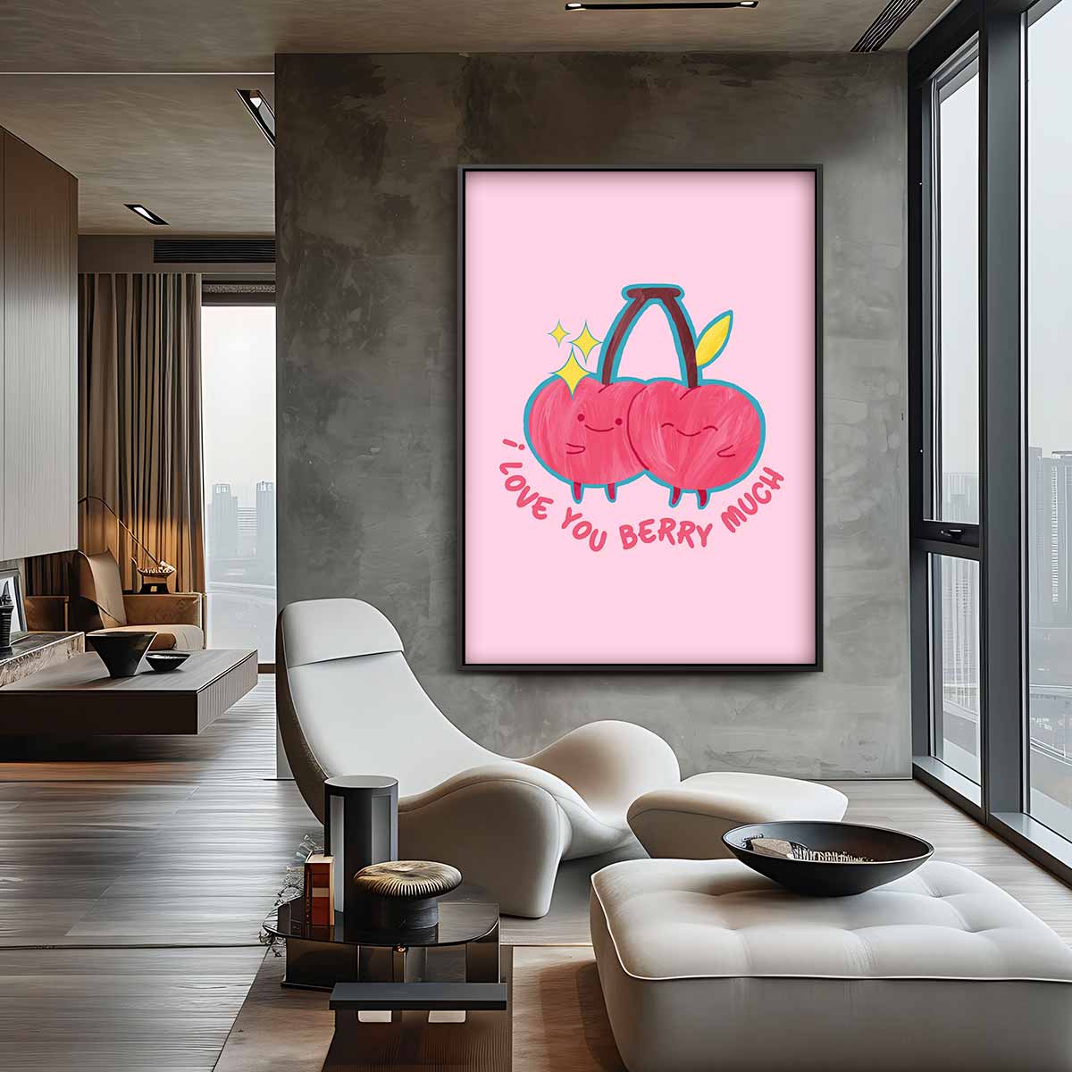 Liefdevolle Kersen Illustratie – staande wandkunst voor woonkamer of interieur