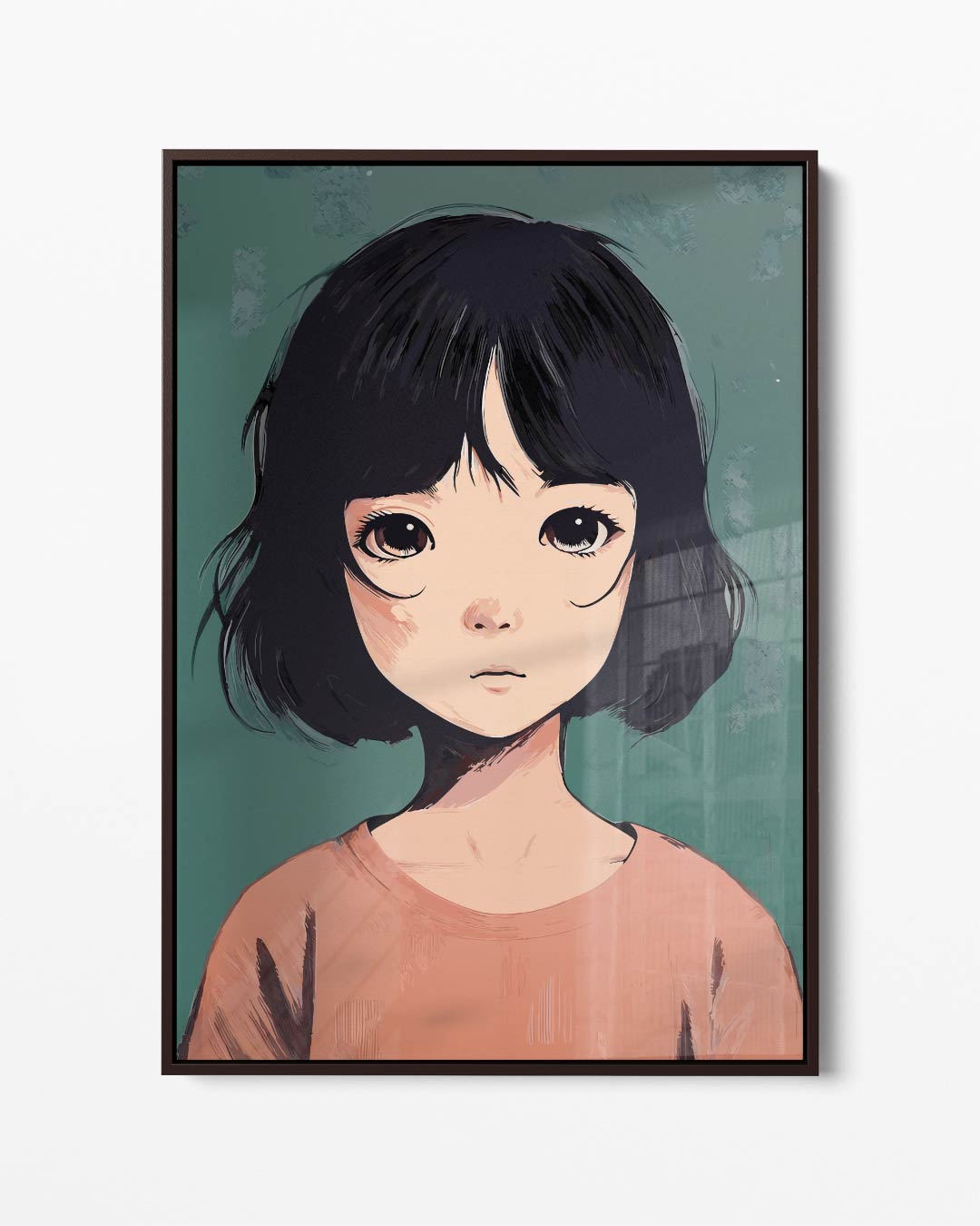 Meisje met Korte Zwarte Haarsnit – portret kunstwerk als wanddecoratie