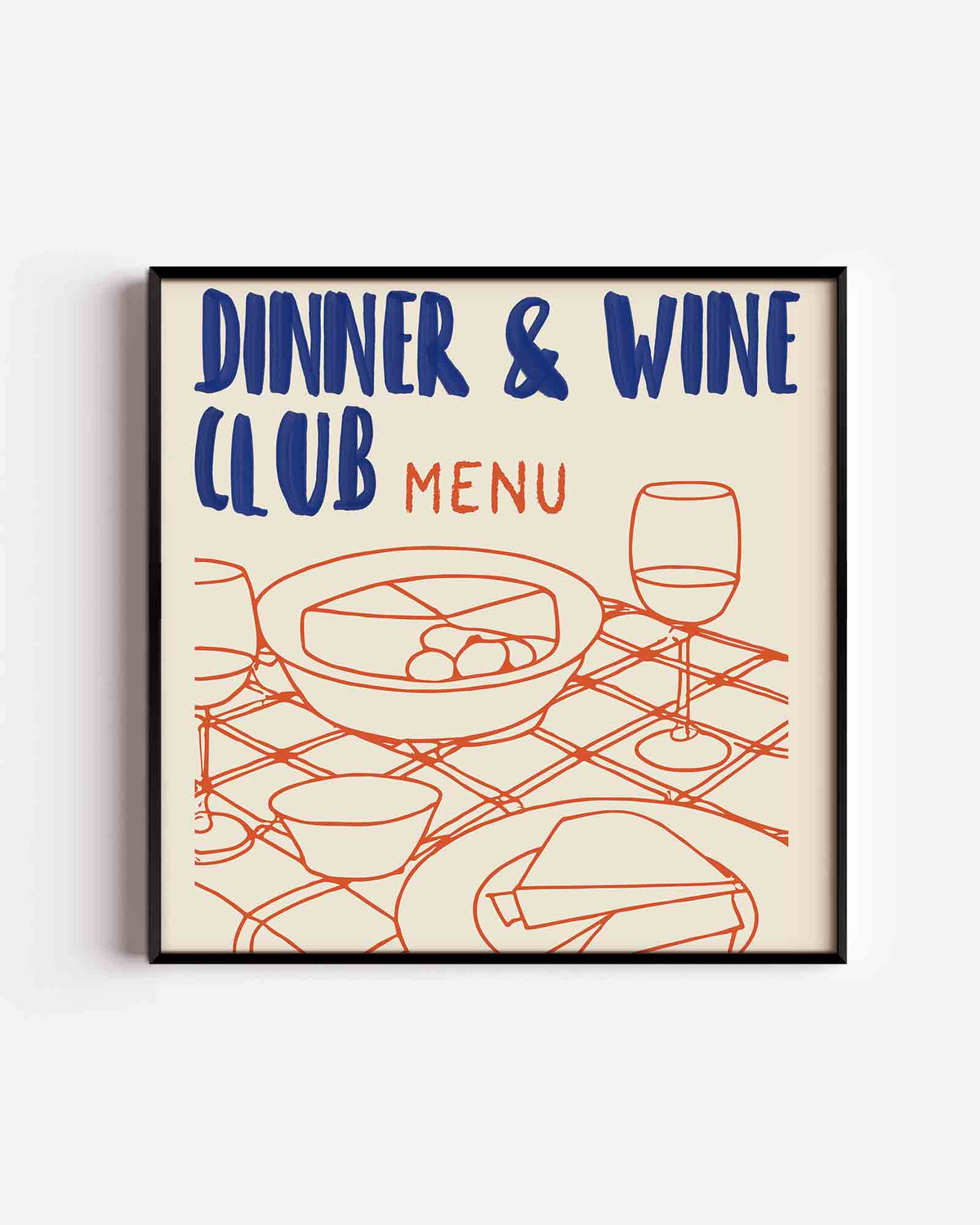 Dinner & wine club menu – keuken vierkante poster als wanddecoratie