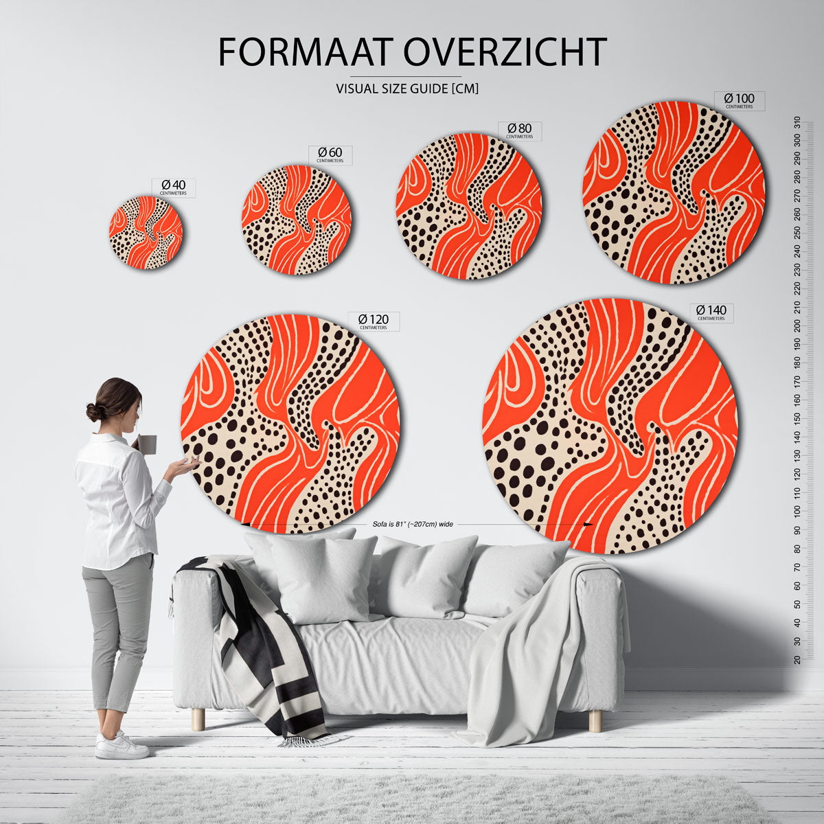 Golvende stippen – abstracte wandkunst met textuur als muurcirkel