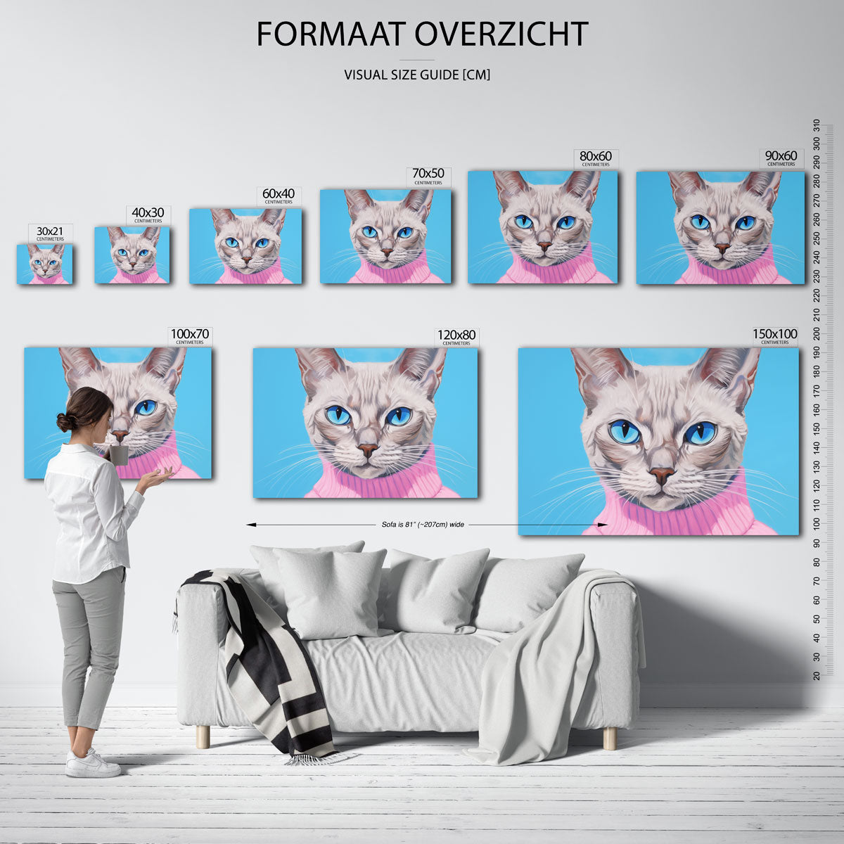 Kat met blauwe ogen – liggende muurposter met dierenthema