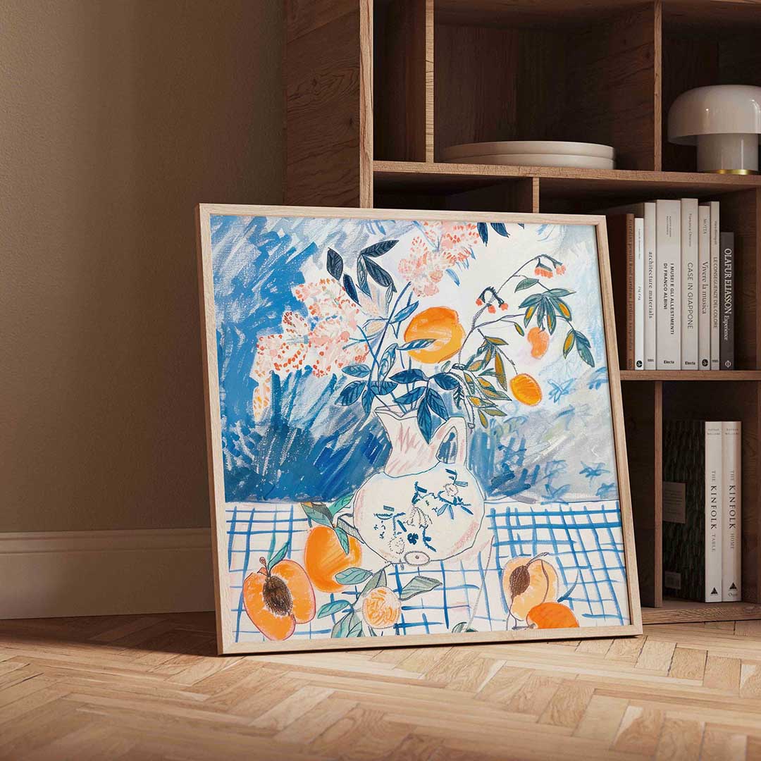 Bloemen en fruit – geïllustreerde wandkunst als vierkante poster