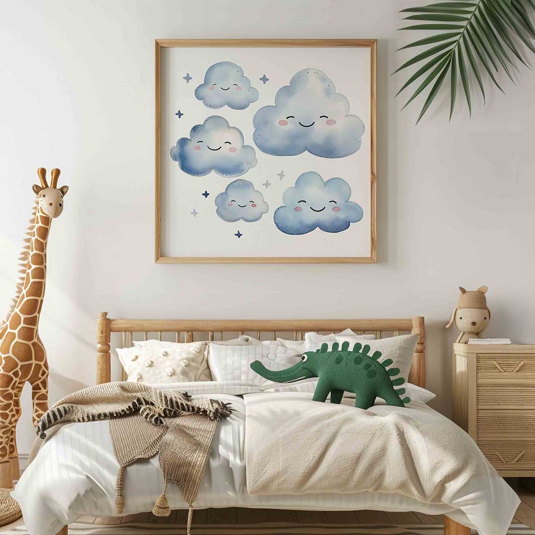 Lachende wolken – vierkante kinderkamer wanddecoratie van WallArtistic