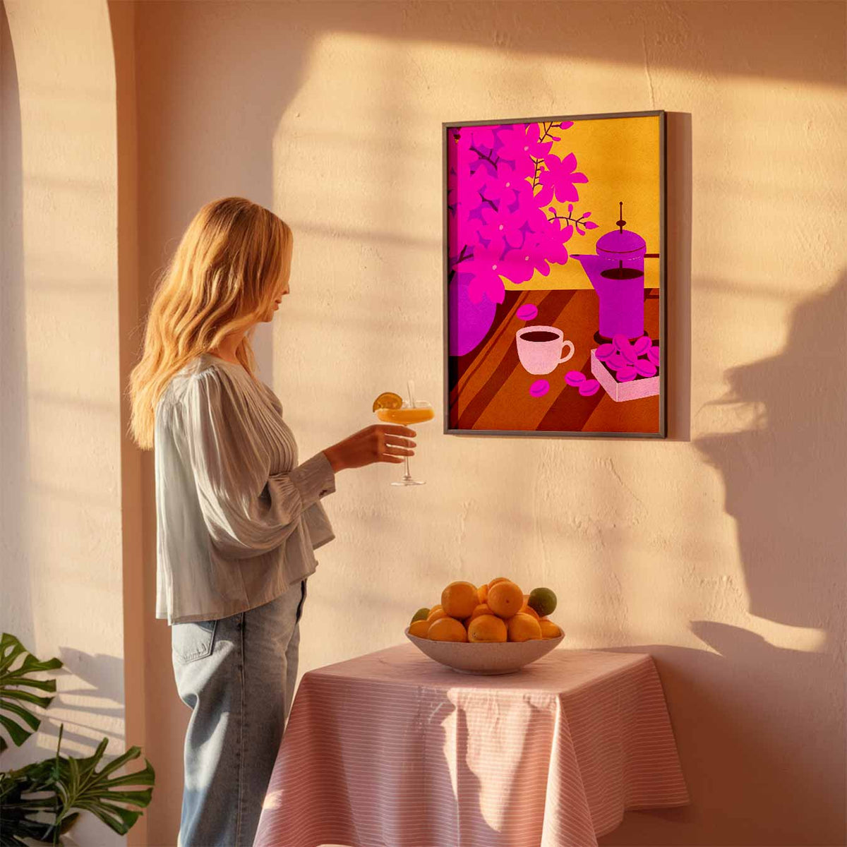 Kleurrijke Koffie Verrukking – keuken poster als sfeervolle staande wanddecoratie