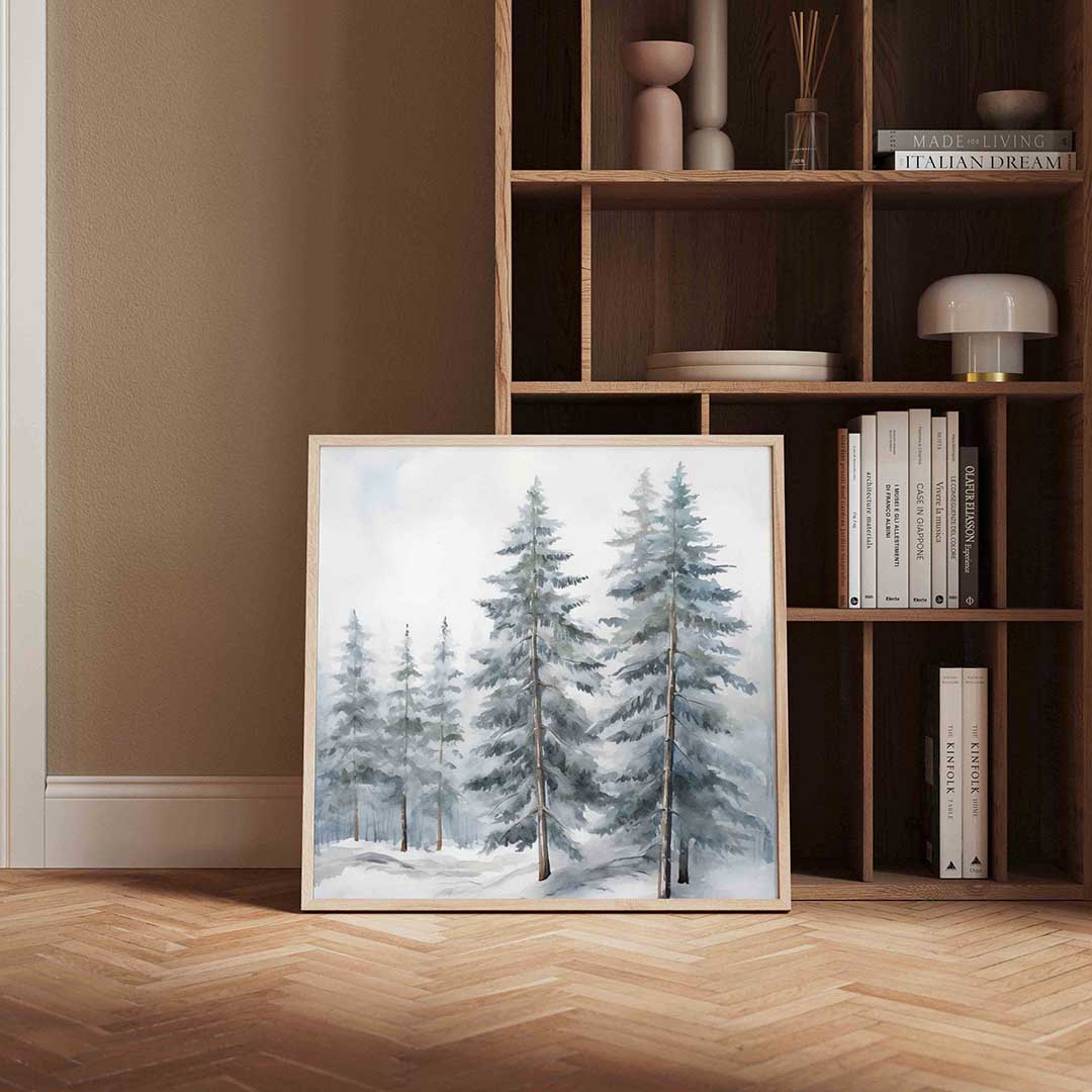 Winterse bomen – kerstposter in vierkant formaat