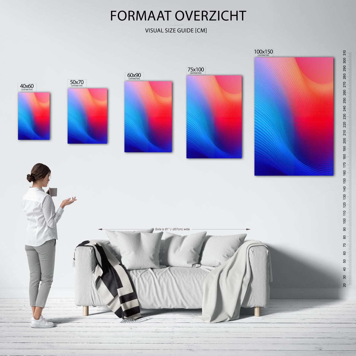 Golvende kleuren – Staande wanddecoratie – moderne staande wandkunst
