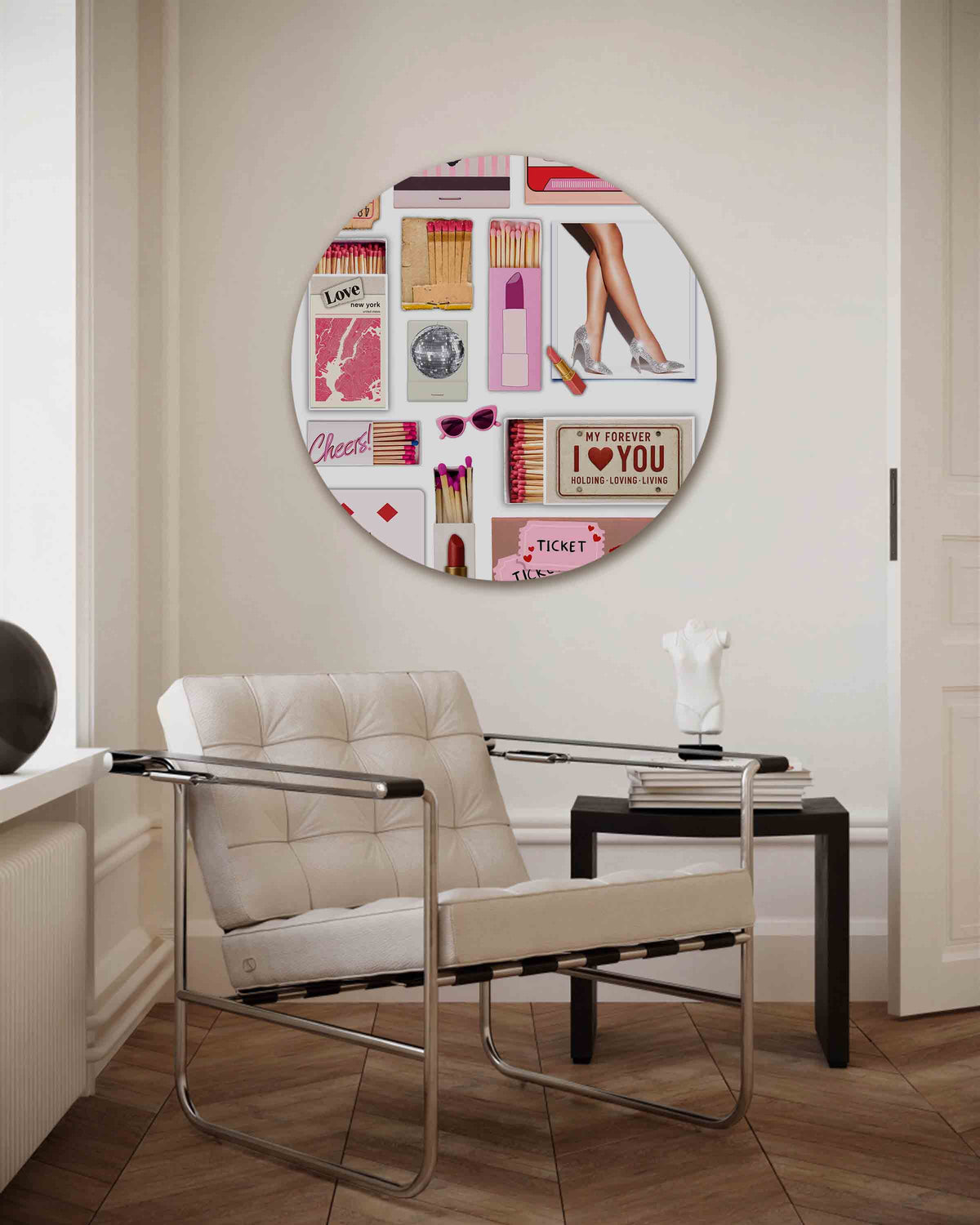 Retro collage – Pop Art muurcirkel als ronde wanddecoratie