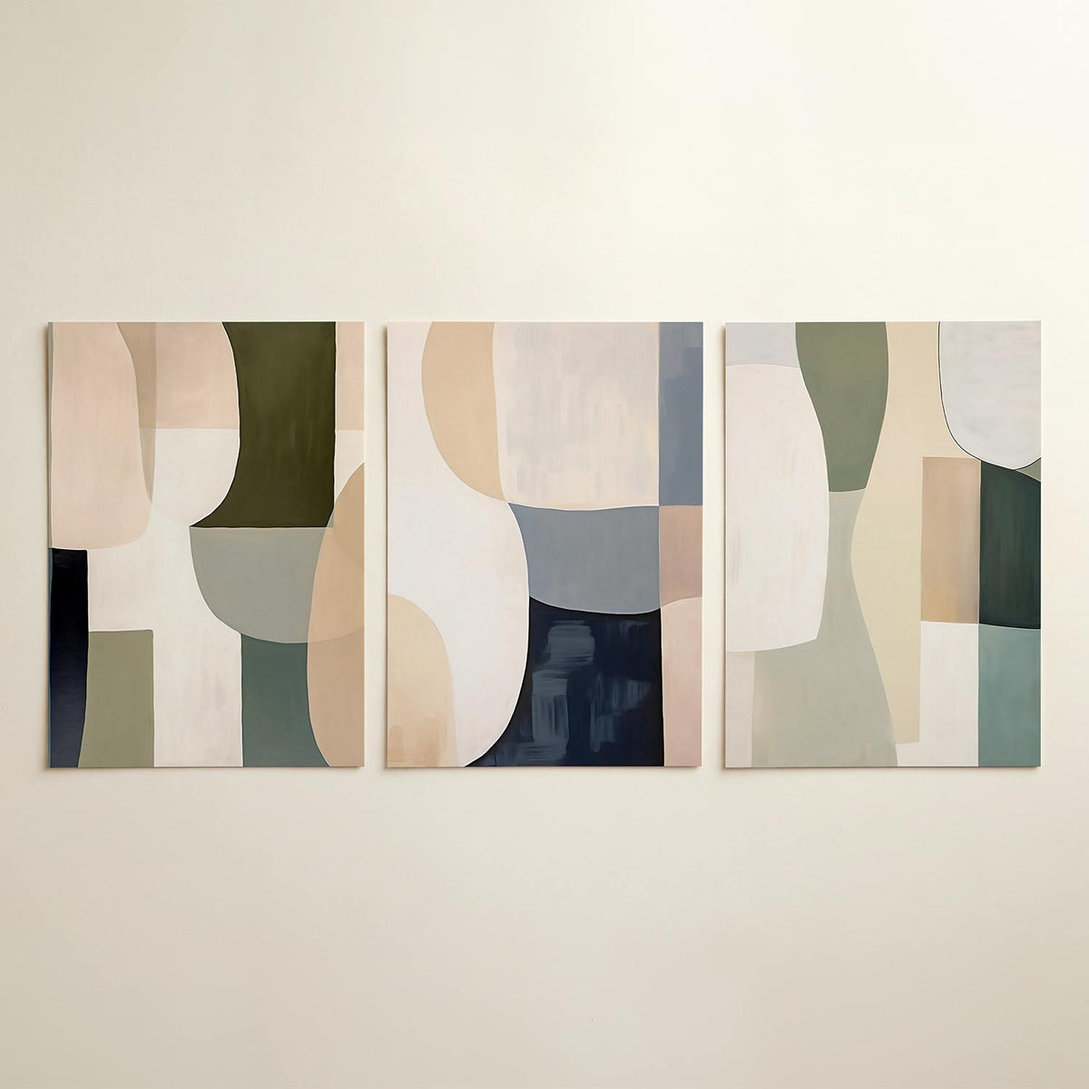 Vorm en kleurenspel – driedelige posterset in tweede interieur