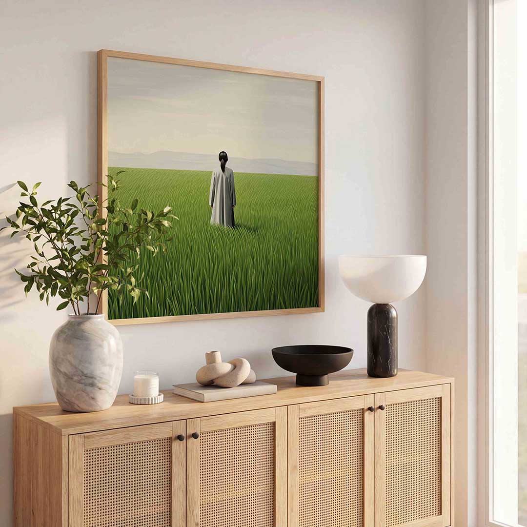 Persoon in grasveld – illustratie poster in vierkant formaat