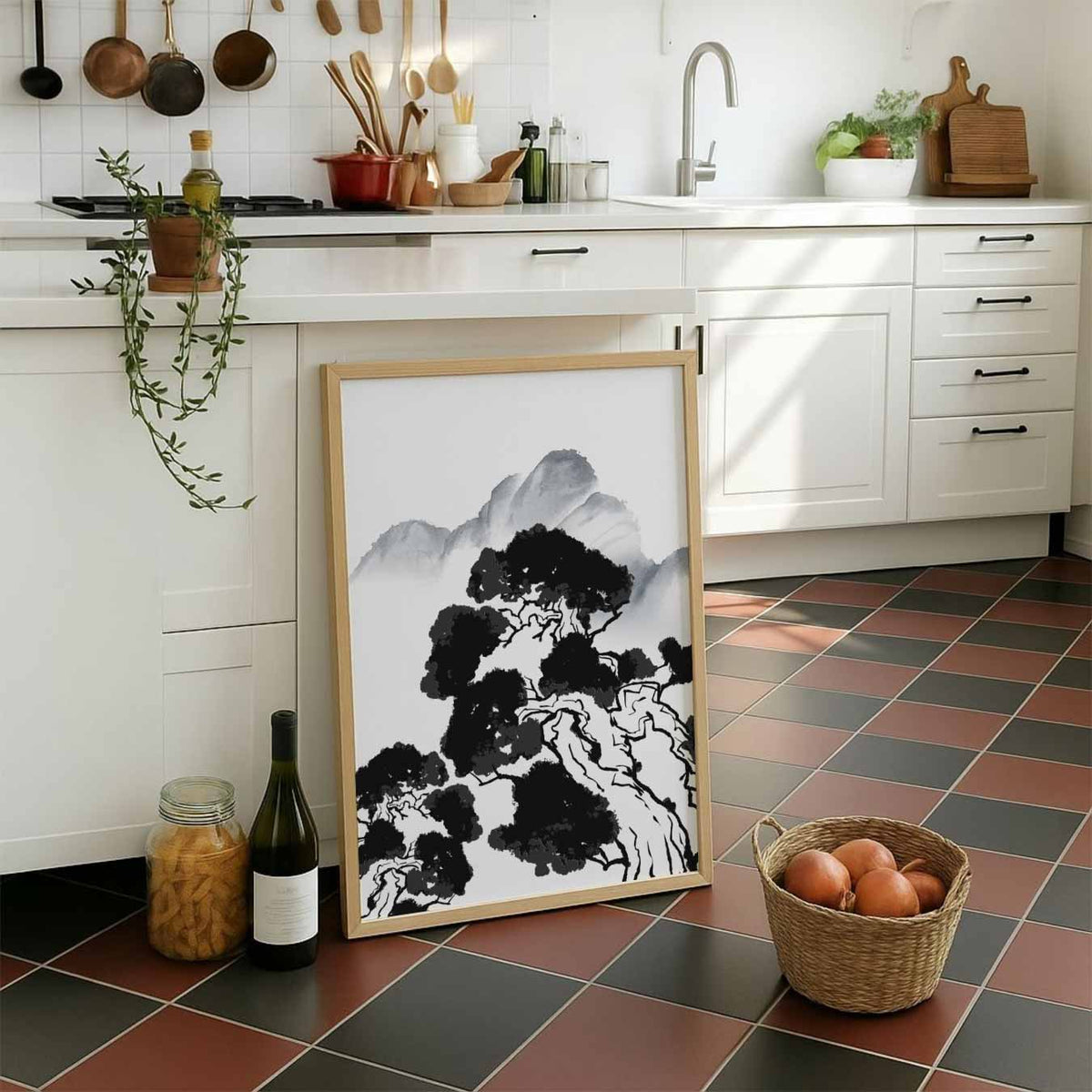 Zen Natuurlandschap Kunstposter – staande muurposter met zomerse uitstraling