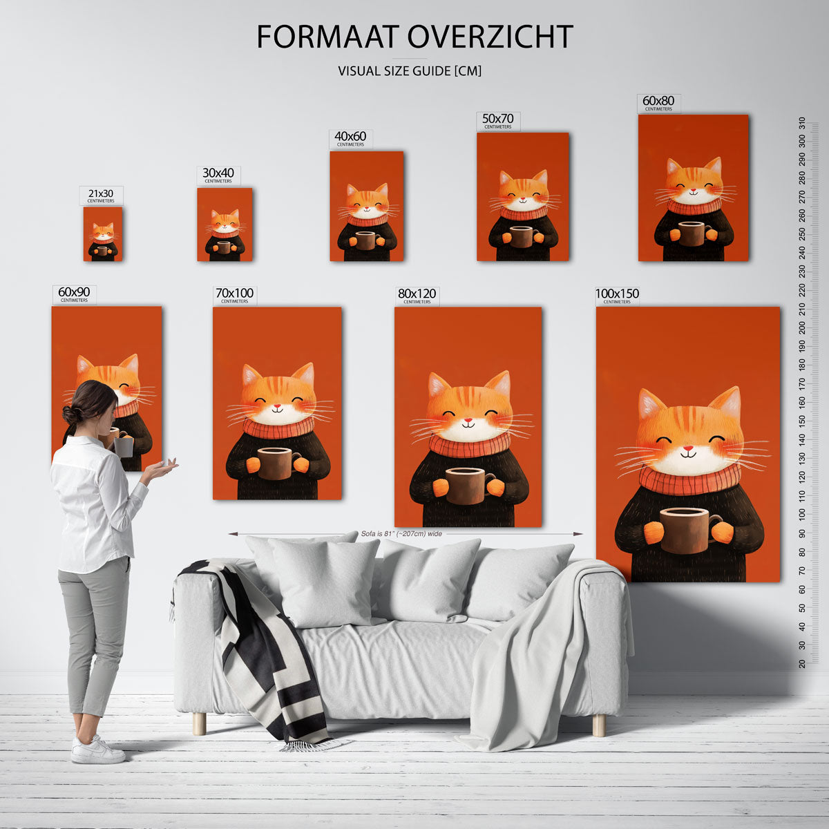 Kat met kopje – staande muurposter voor de kinderkamer