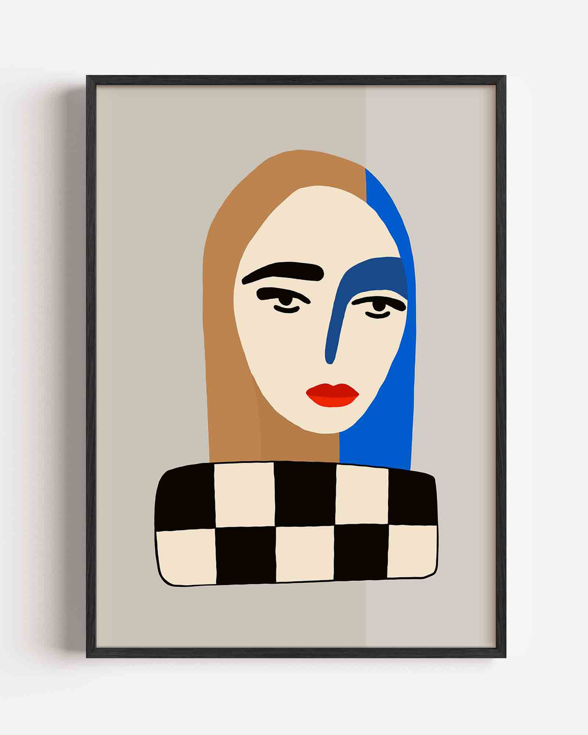 Gezicht met blauwe streep – Slow Living portret poster als wanddecoratie