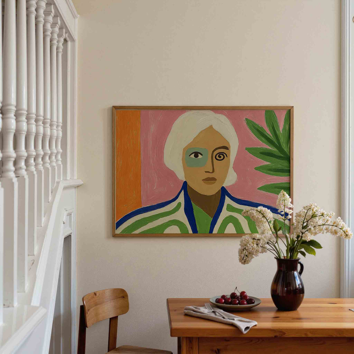 Portret met groene accenten – liggende illustratie poster als wanddecoratie