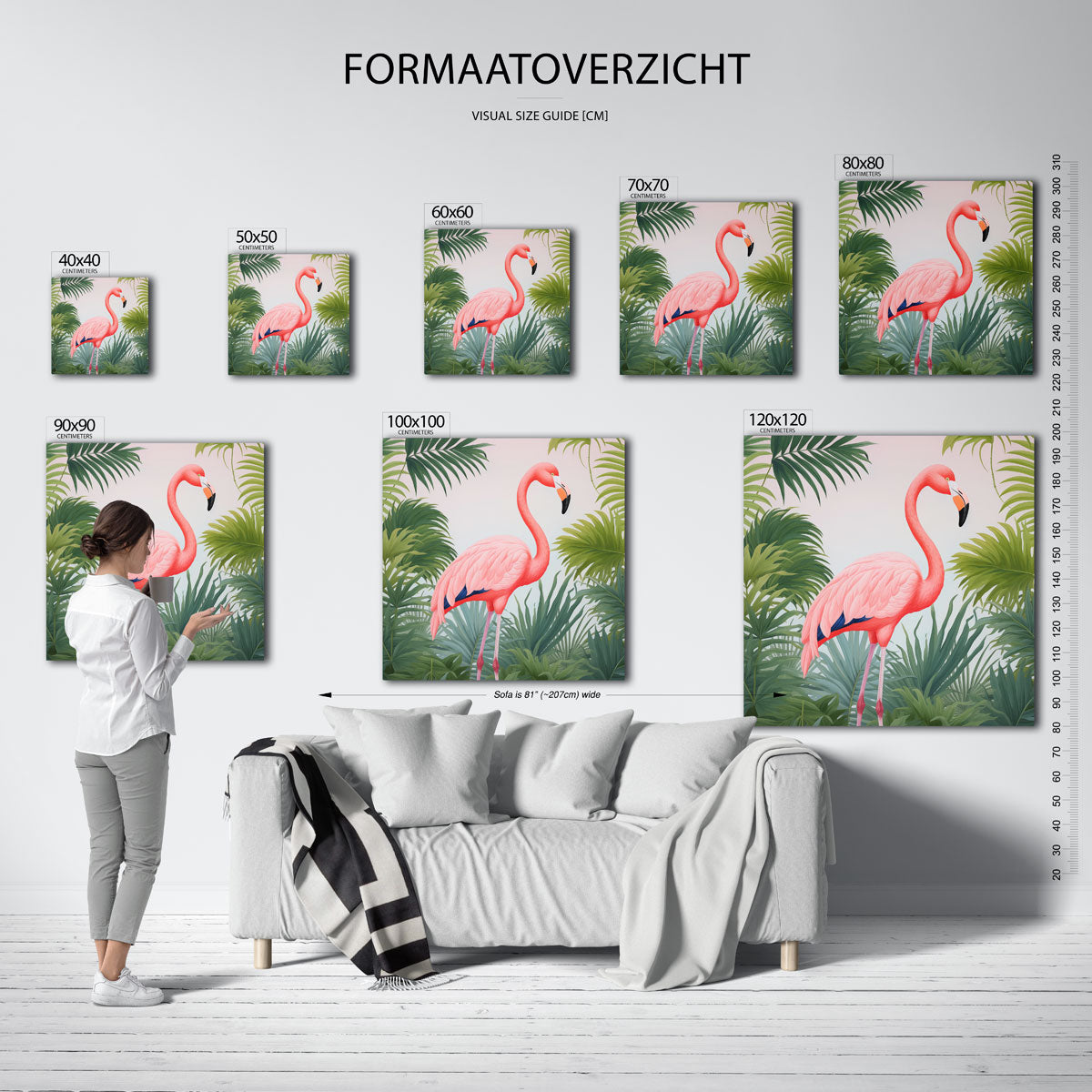 Flamingo in tropisch groen – vierkante jungle wanddecoratie van WallArtistic