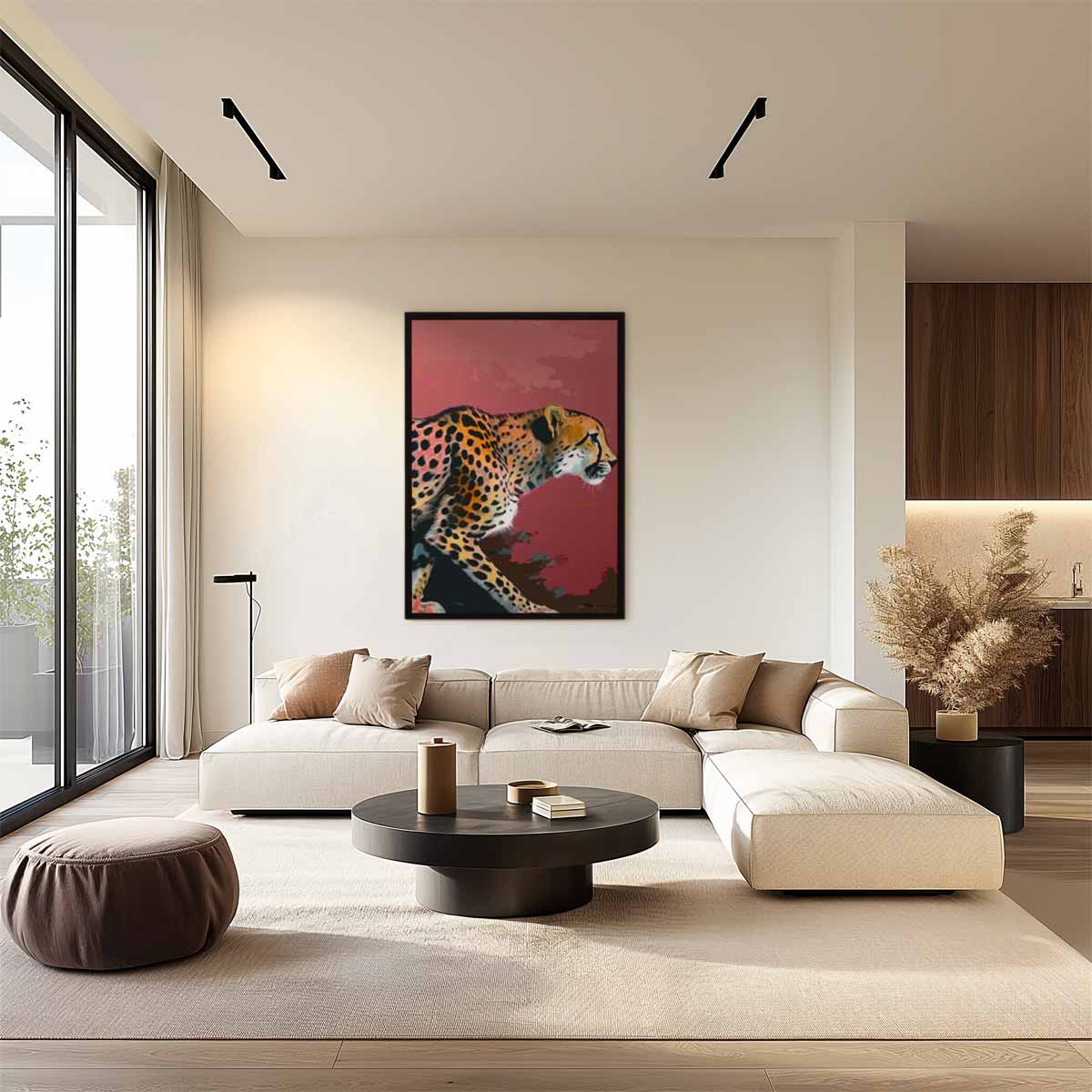 Sierlijke Jachtluipaard in Beweging – staand kunstwerk voor modern interieur