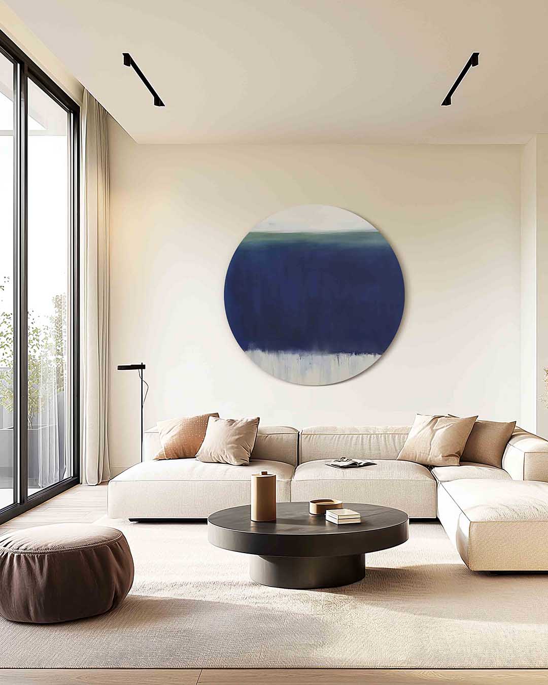 Blauwe horizon – kleurrijke muurcirkel als ronde wanddecoratie