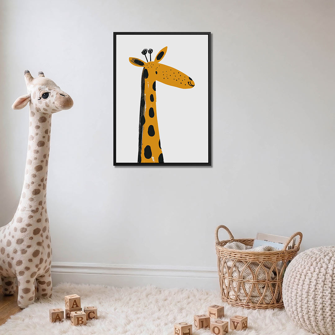 Speelse giraffe illustratie – moderne staande wandkunst