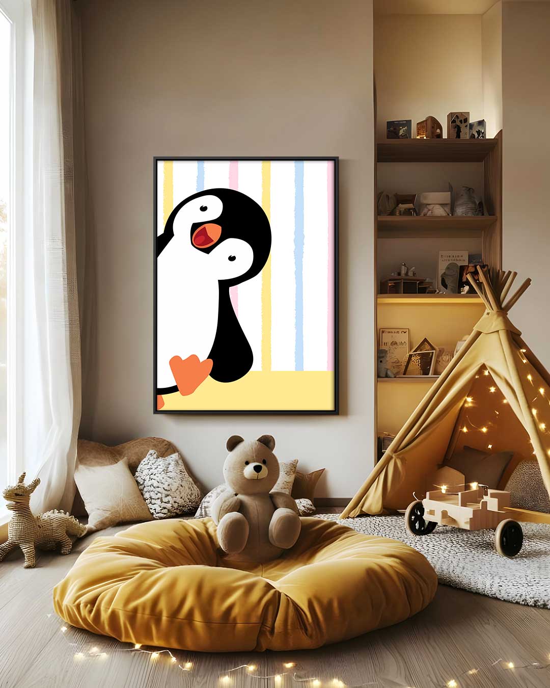 Vrolijke Pinguïn Kunstprint – modern portret kunstwerk van WallArtistic