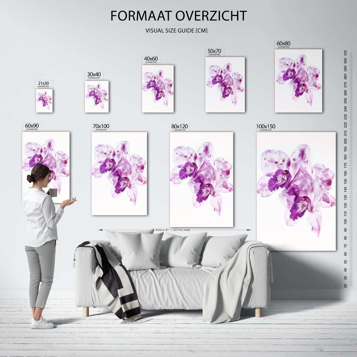 Paarse orchideeën – staande muurposter met kleurrijke abstracte vormen