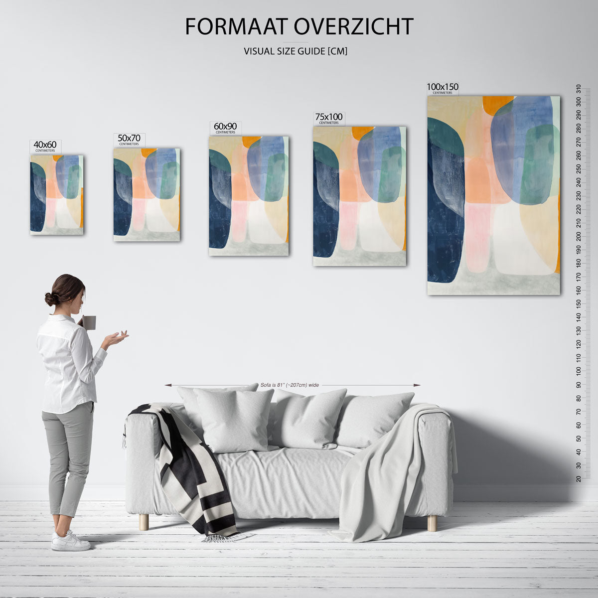 Organische kleurencompositie – staand wanddecoratie kunstwerk