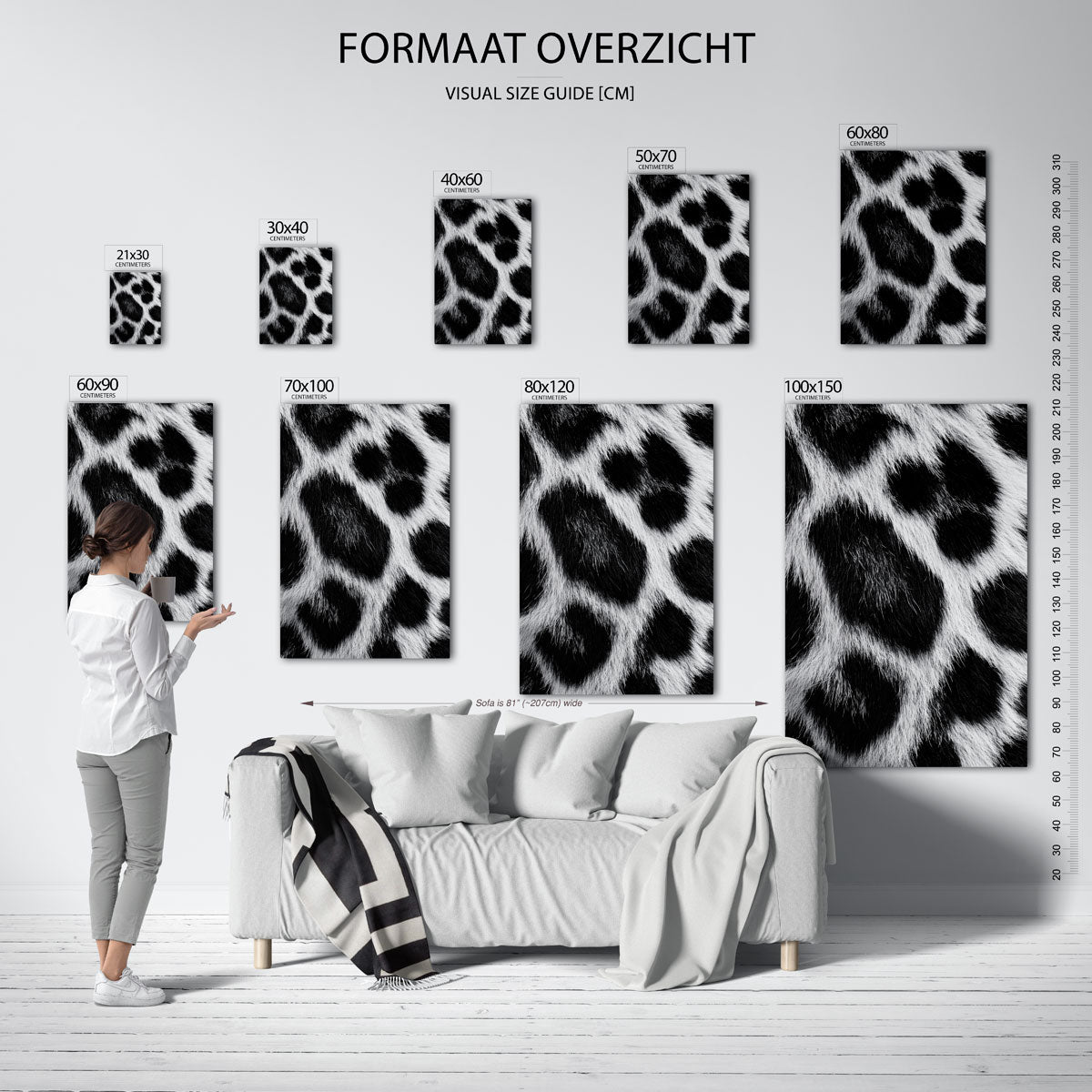 Zwart witte vacht – staande muurposter met safari thema