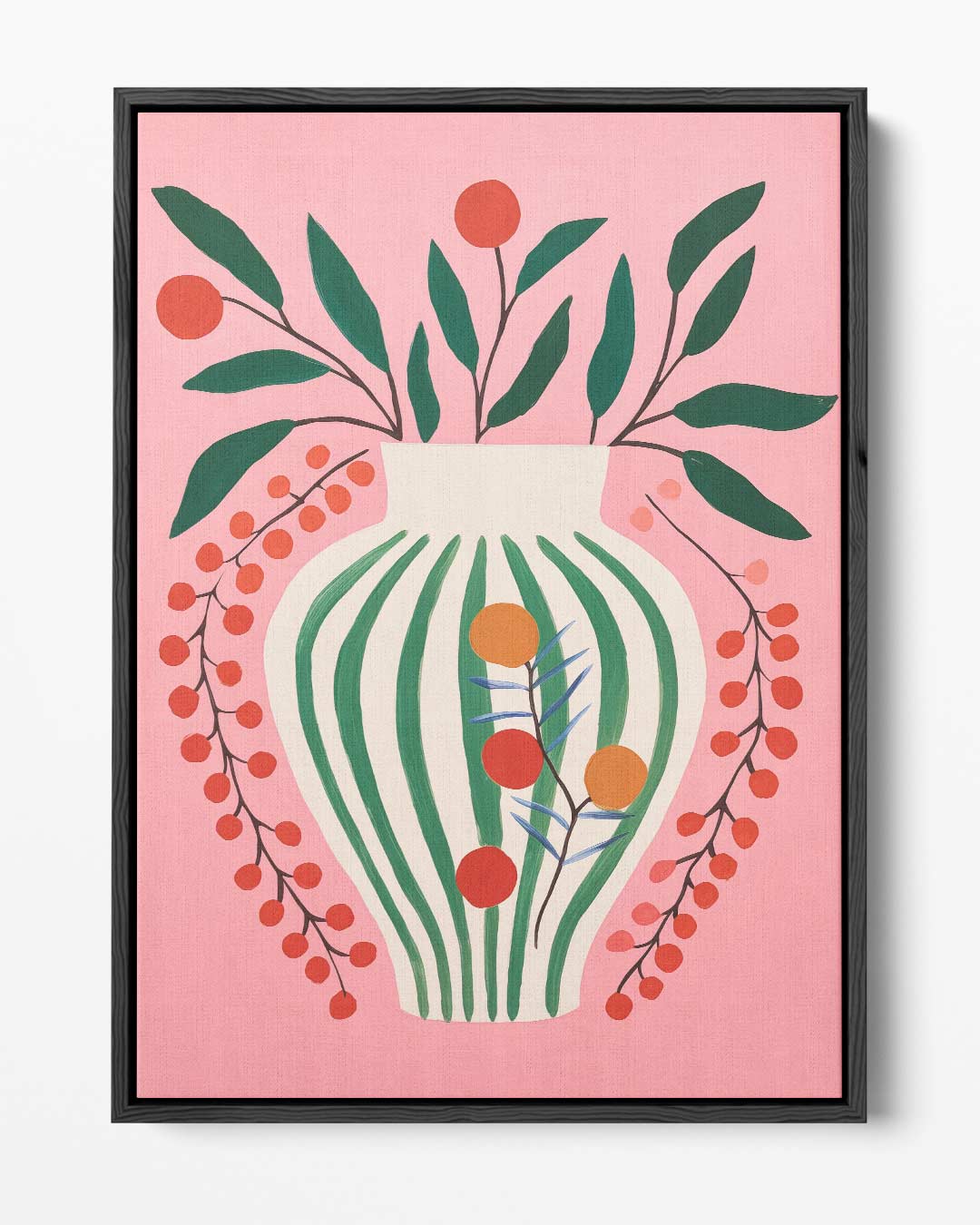 Vrolijke Vaas op Roze Achtergrond – portret kunstwerk als wanddecoratie
