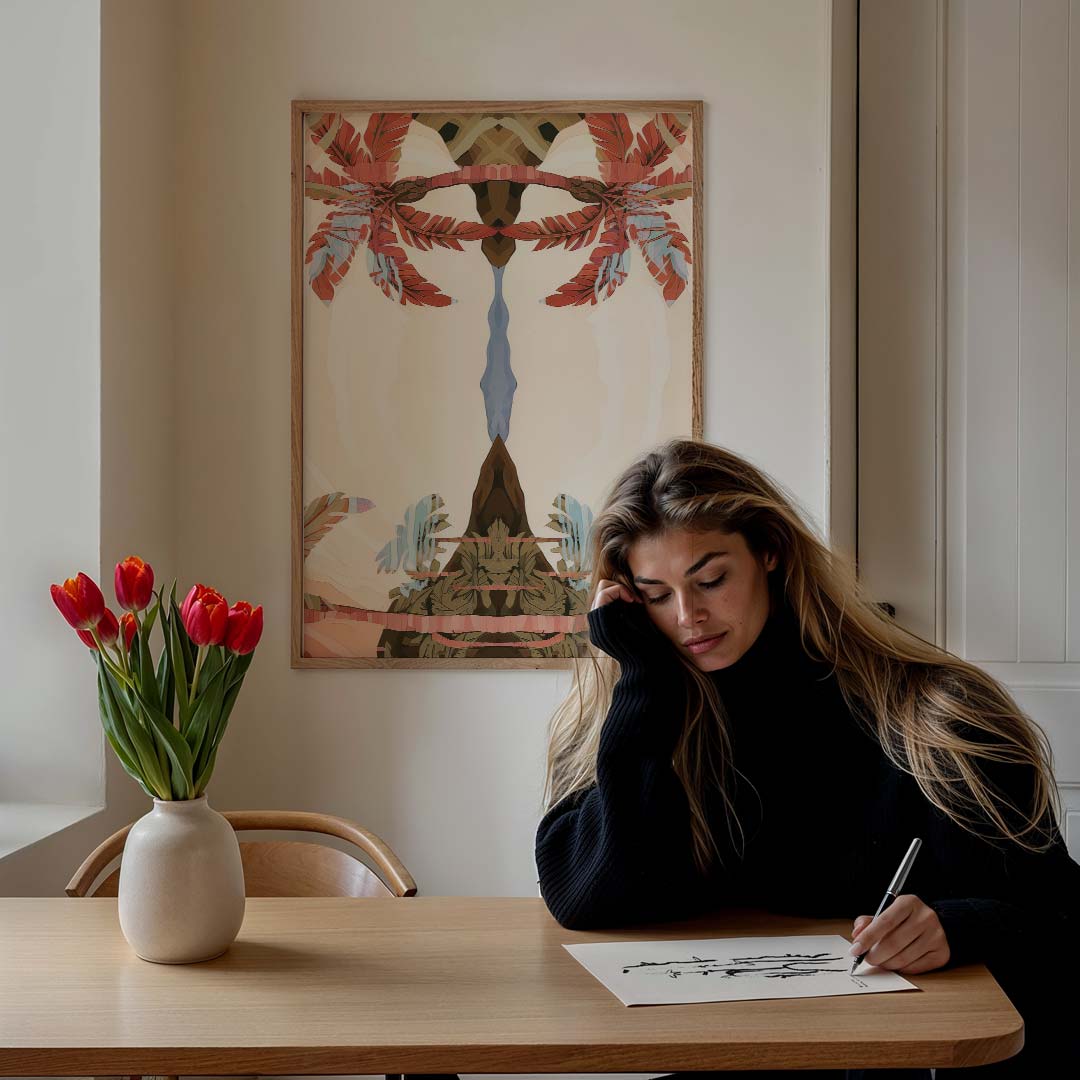 Tropische Bladeren Kunstposter – staande muurposter met kleurrijke abstracte vormen