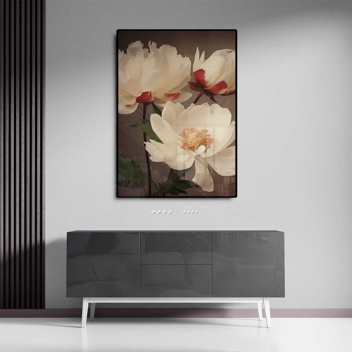Elegantie van Witte Pioenrozen – canvas kunstwerk als wanddecoratie