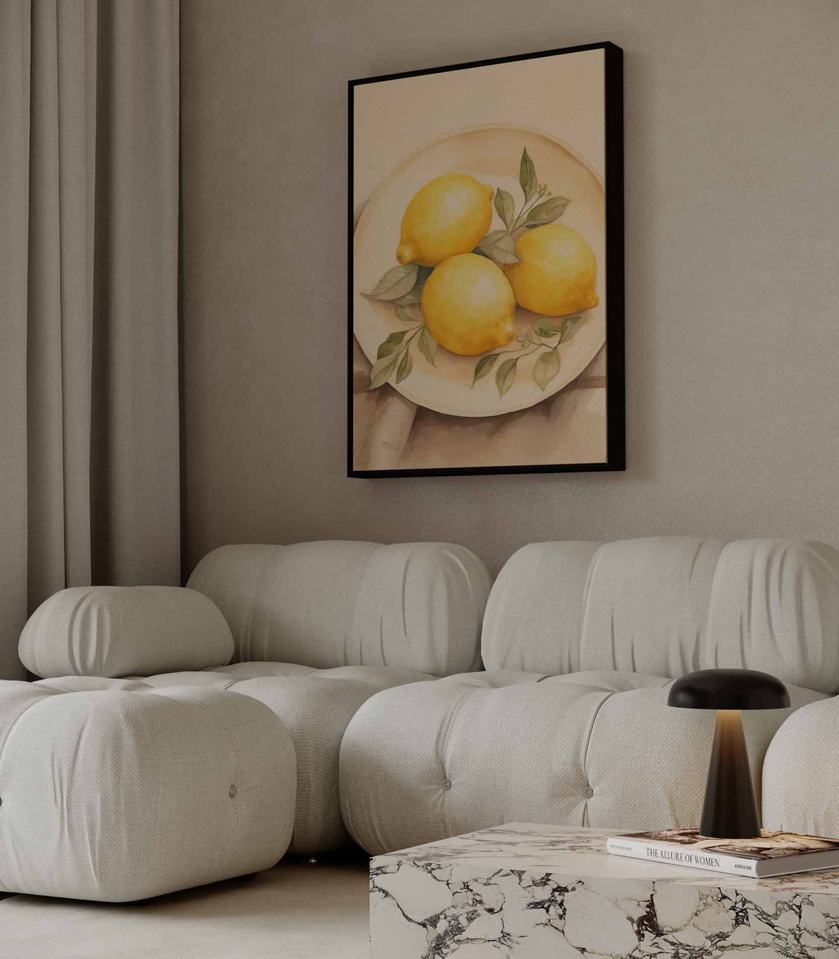 Zonnige Citroenen op Bord – staande wandkunst voor woonkamer of interieur