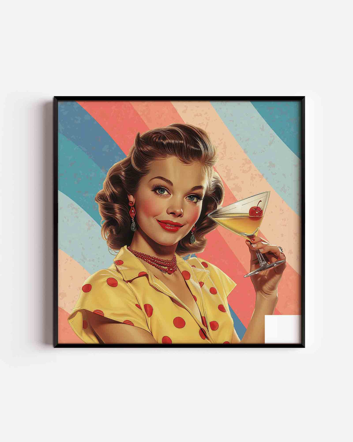 Vrouw met cocktail – Pop Art vierkante poster als wanddecoratie