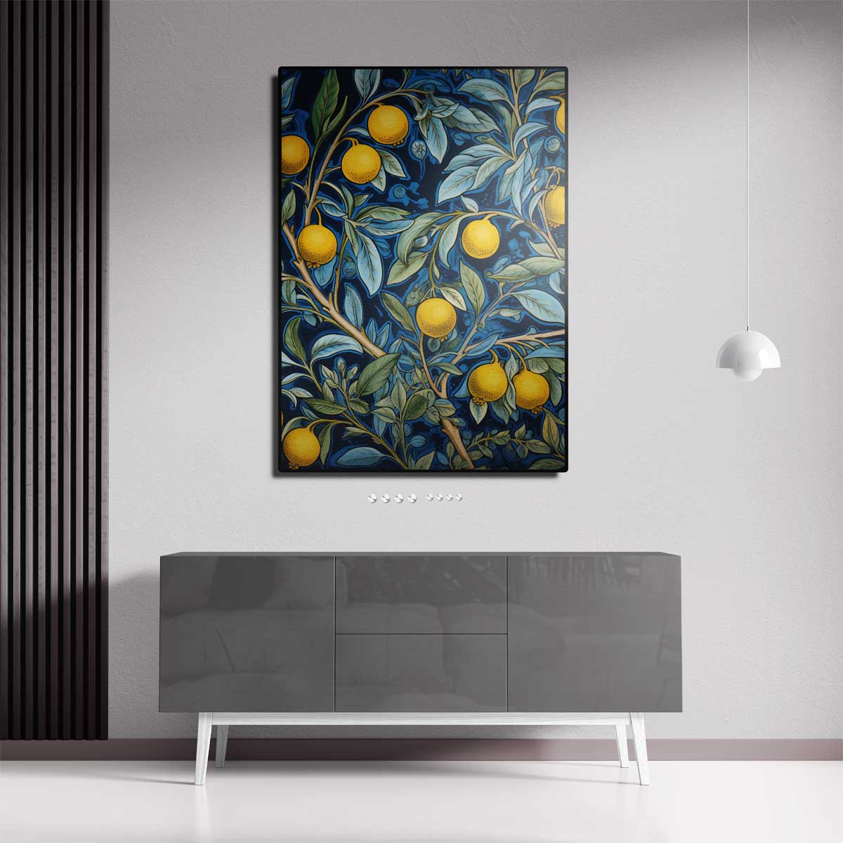Zonnige Citroenen op Blauw – canvas kunstwerk als wanddecoratie