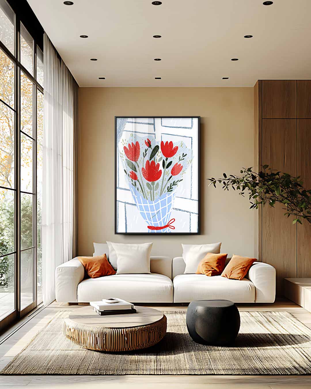 Bloeiend Raamzicht – staand kunstwerk voor modern interieur