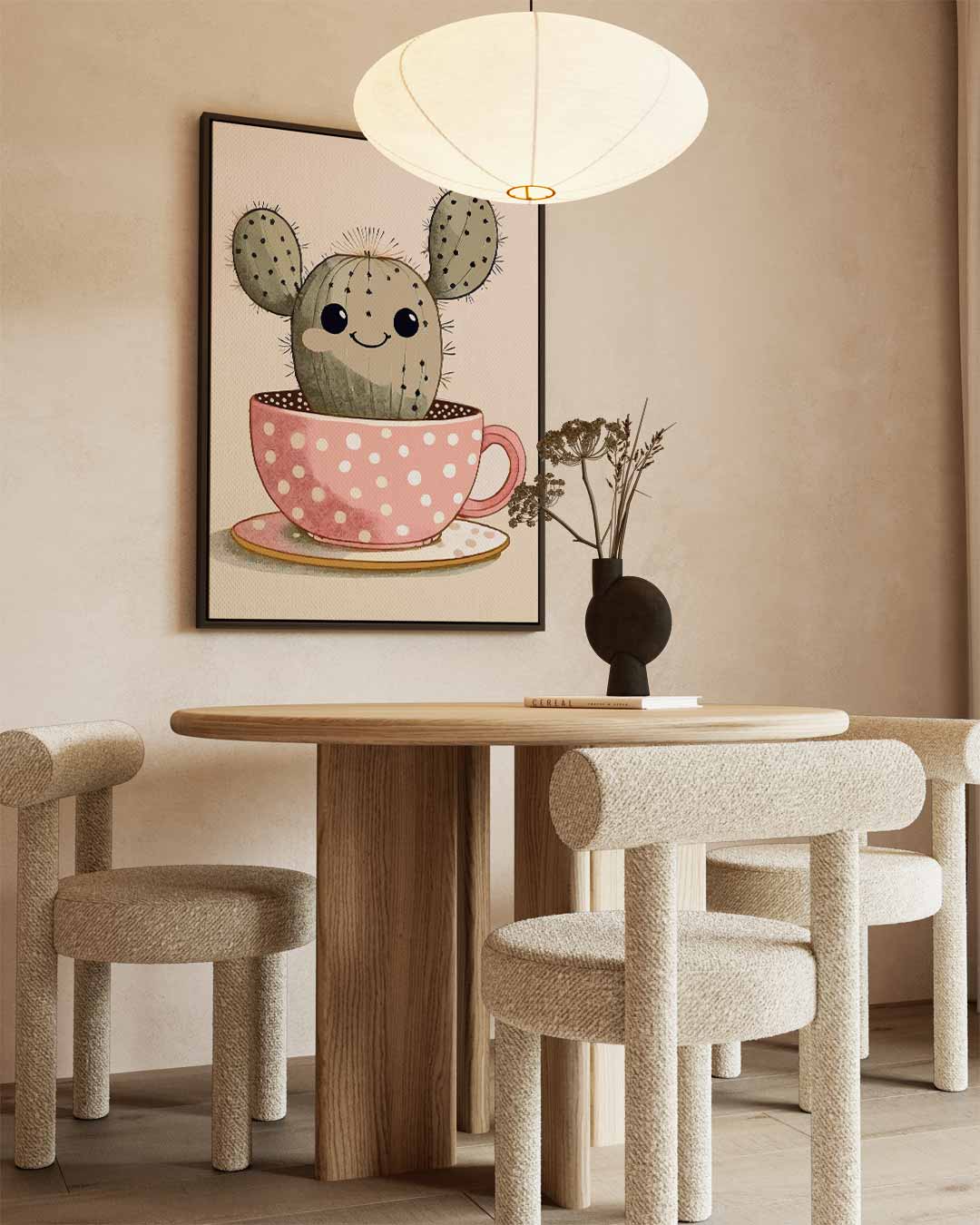 Vrolijke Cactus in Kopje – dibond wanddecoratie in staand formaat