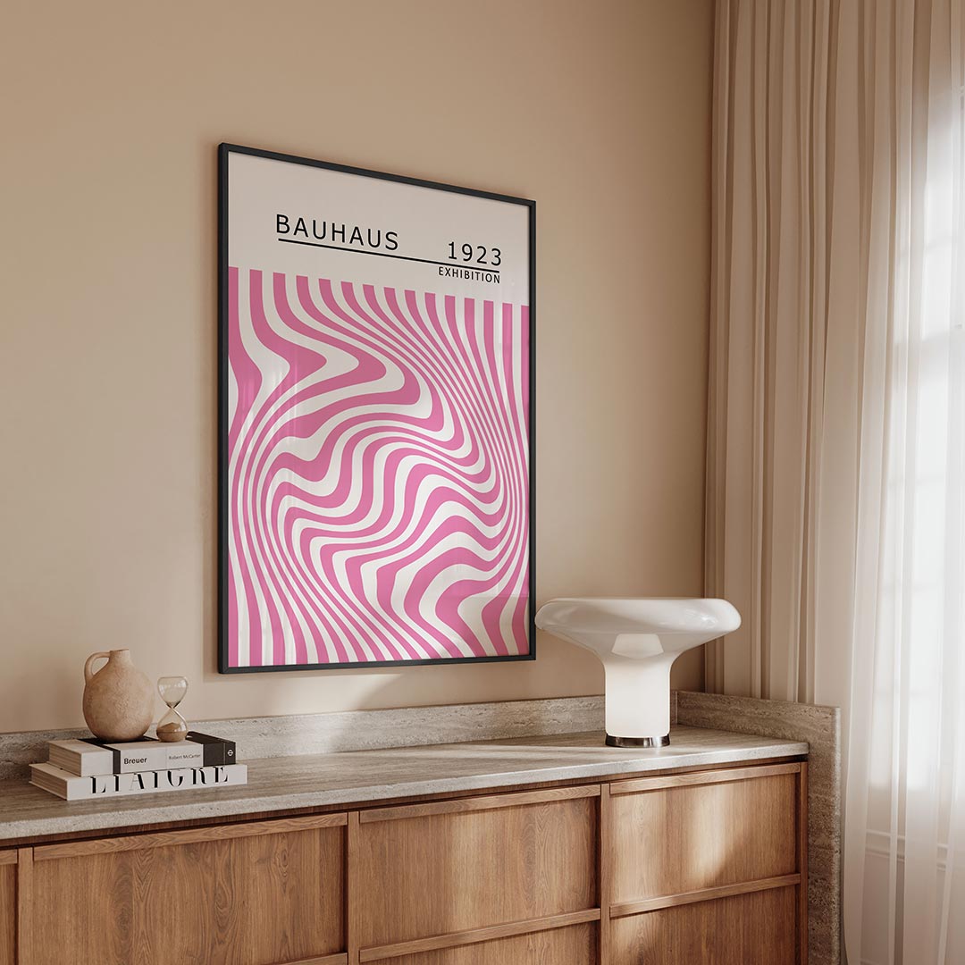 Golvend lijnenspel – geometrische Bauhaus poster in staand formaat