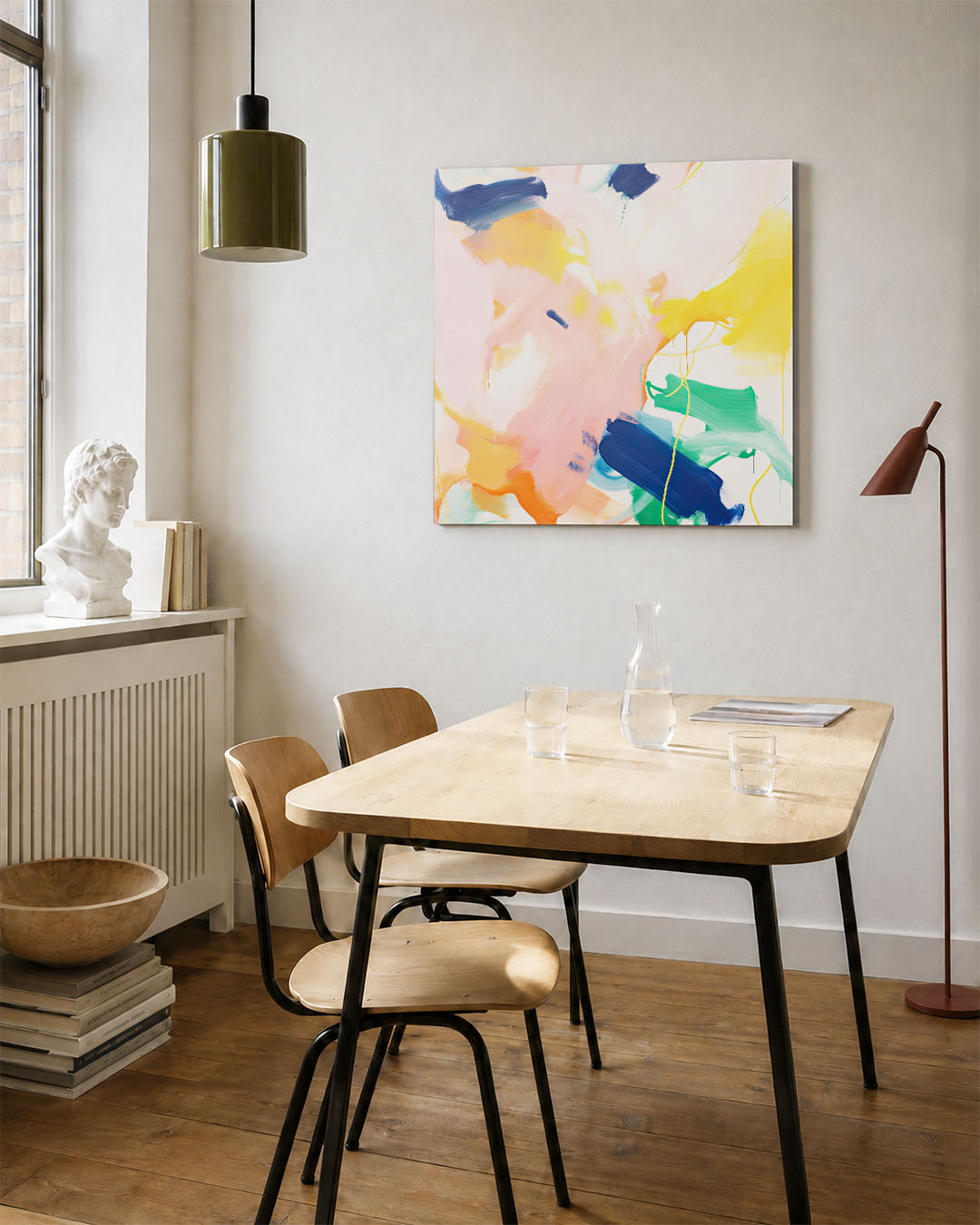 Dynamische kleurenexplosie kunstwerk – vierkante wanddecoratie – dit kunstwerk toont een levendige mix van vloeiende vormen