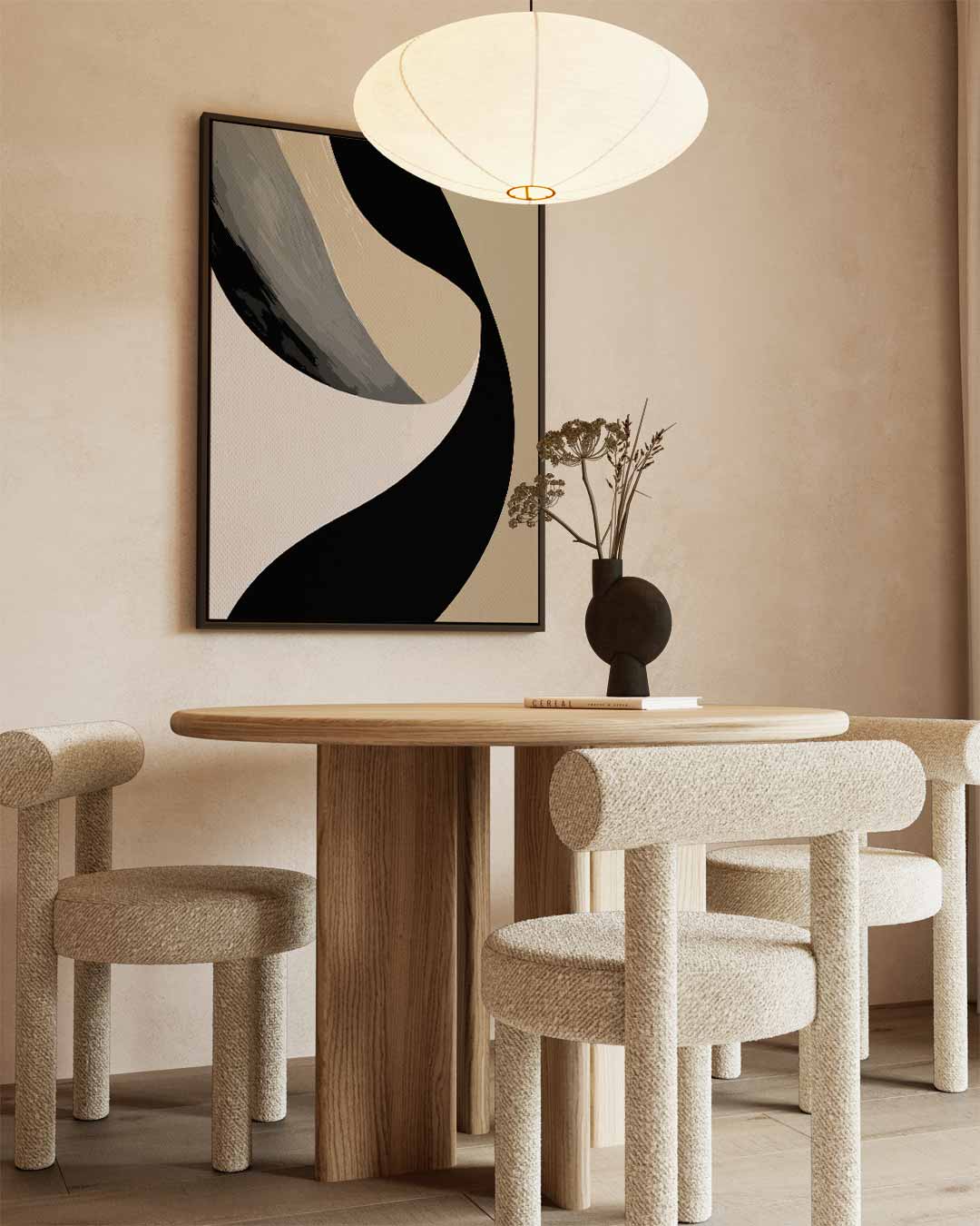 Elegante Abstracte Golf – kunstwerk met zwarte baklijst