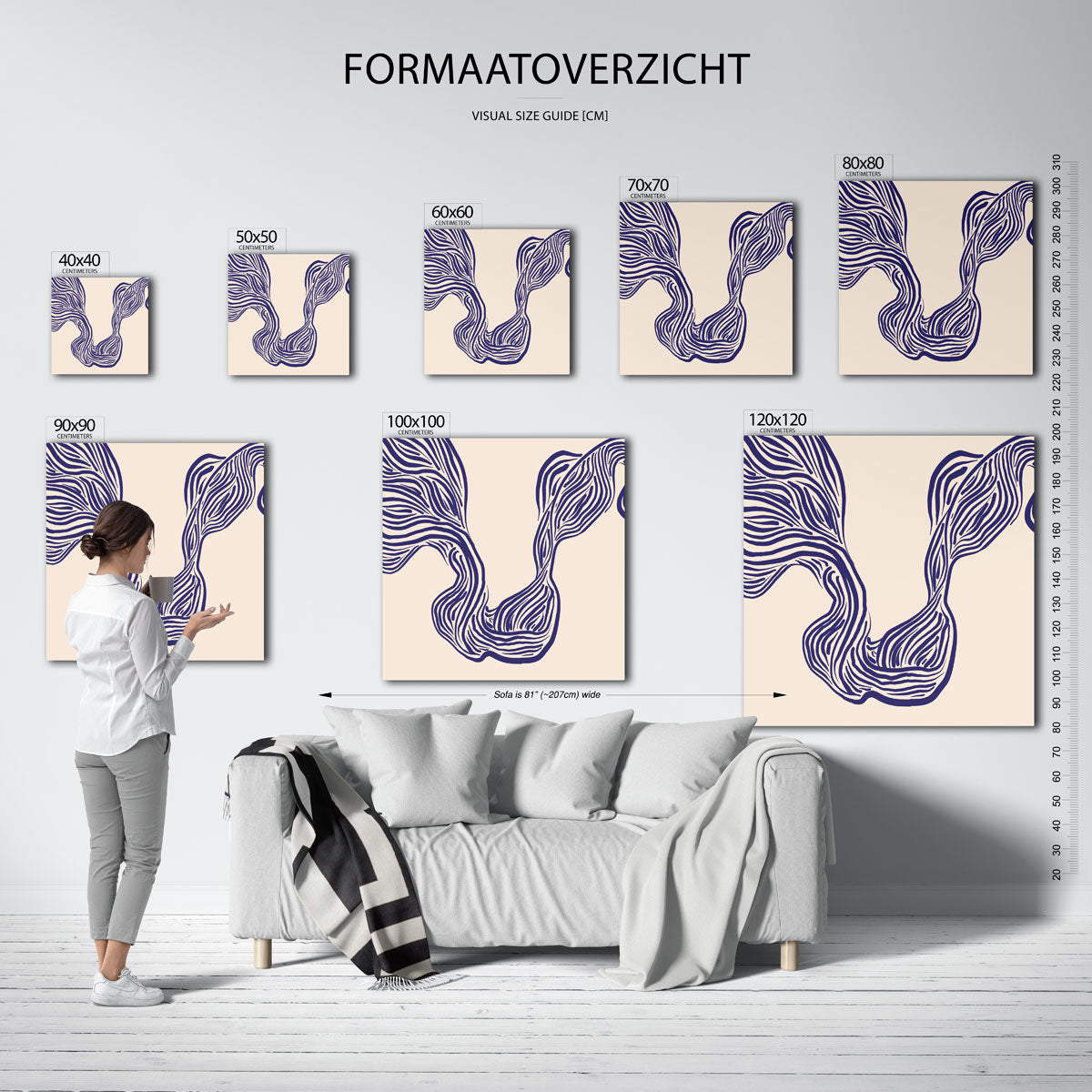 Golvende lijnen – vierkante muurposter met abstracte vormen