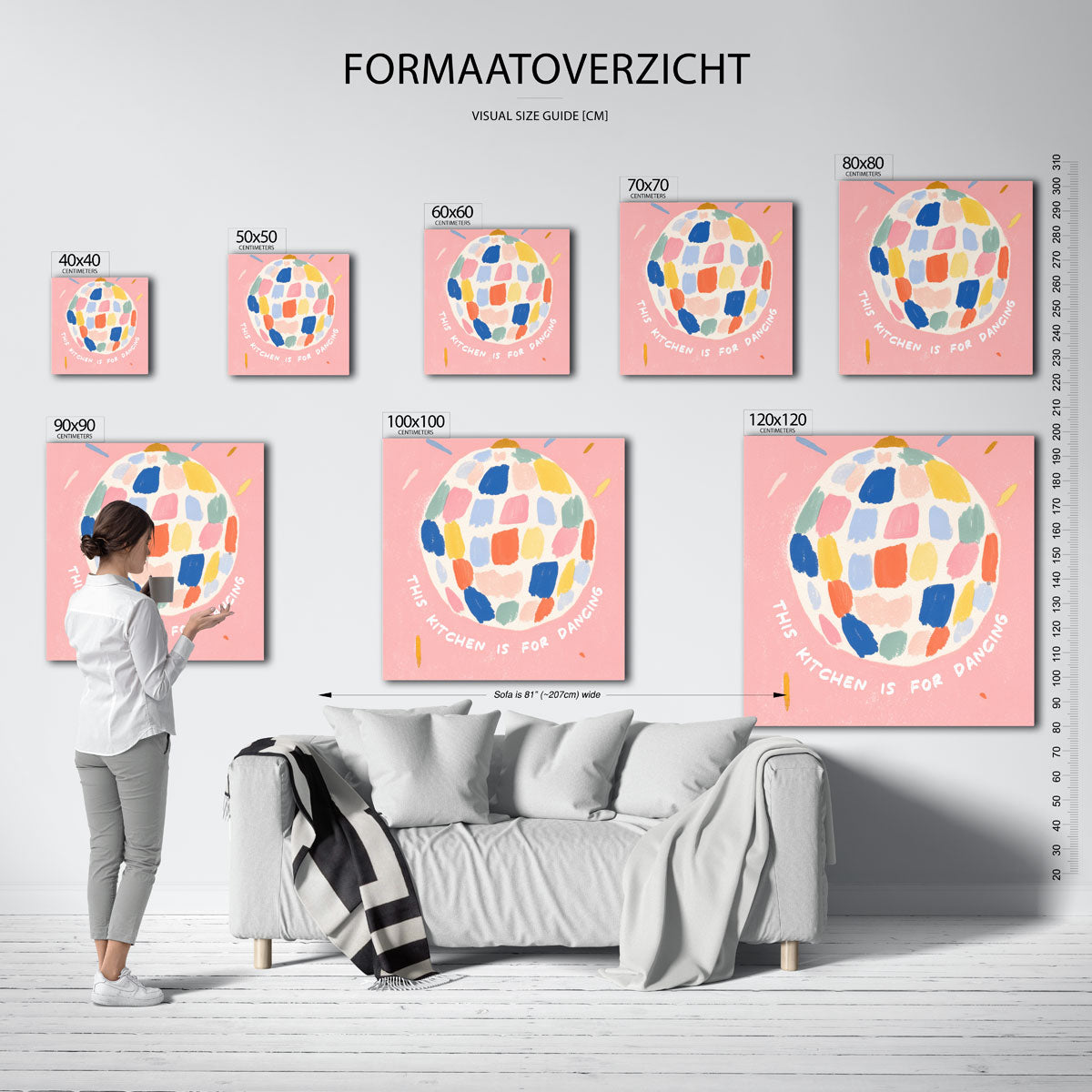 Gekleurde bol op roze – vierkante muurposter voor keuken of eethoek
