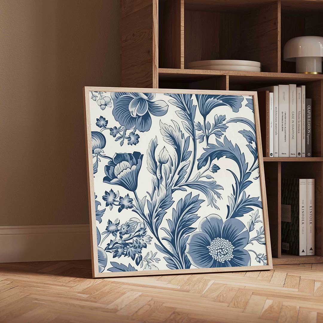 Blauwe bloemen – moderne wandkunst met kleur en vormen als poster