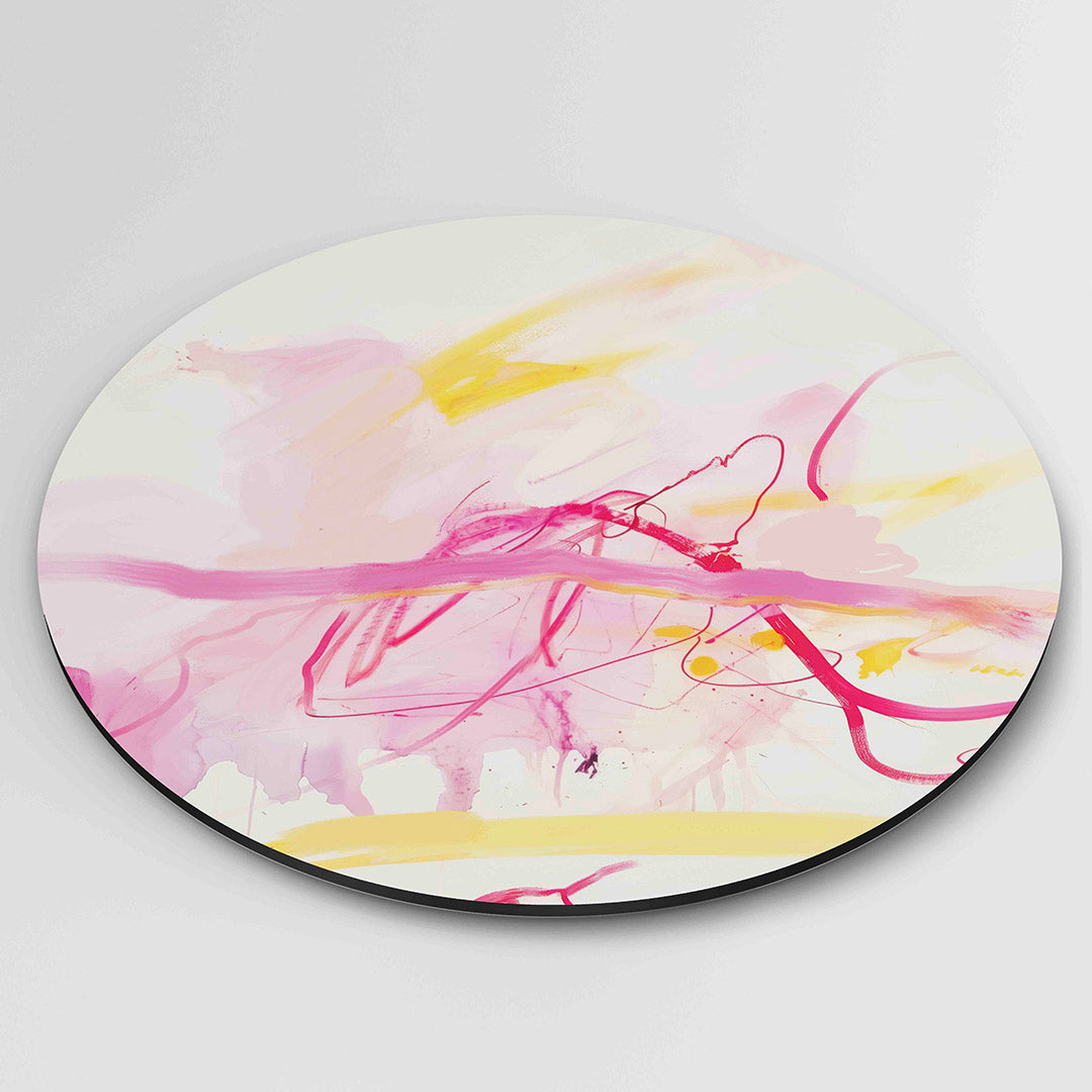 Abstracte roze en gele – moderne ronde wanddecoratie van WallArtistic
