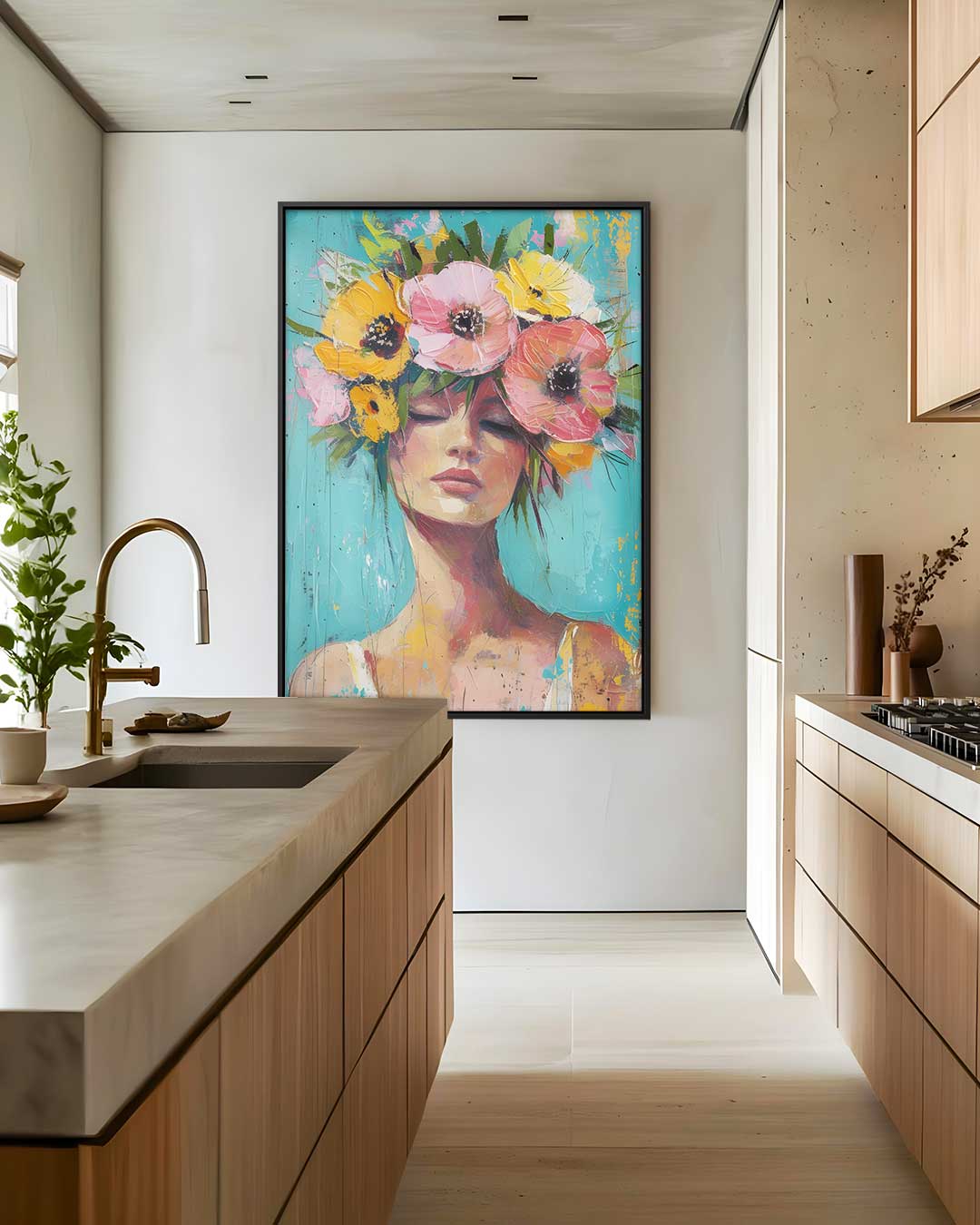 Bloemenpracht Portret – modern portret kunstwerk van WallArtistic