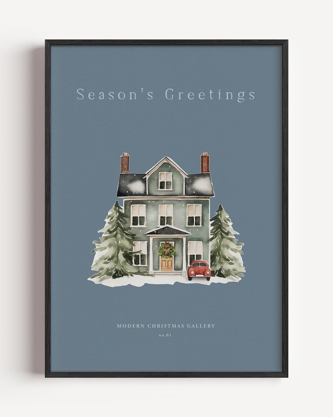 Seasons Greetings huis – kerst portret poster als wanddecoratie
