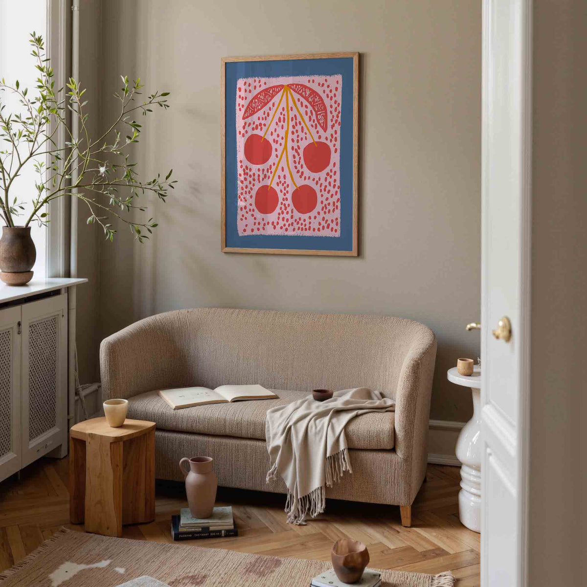 Kersen en bladeren – botanische poster in staand formaat