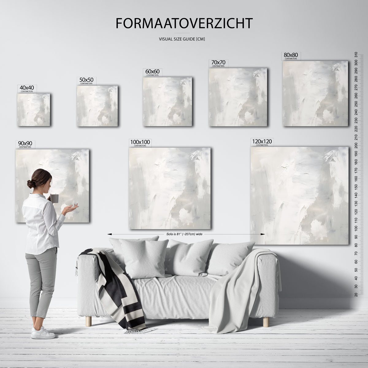 Abstracte grijze en witte – vierkante muurposter met abstracte vormen