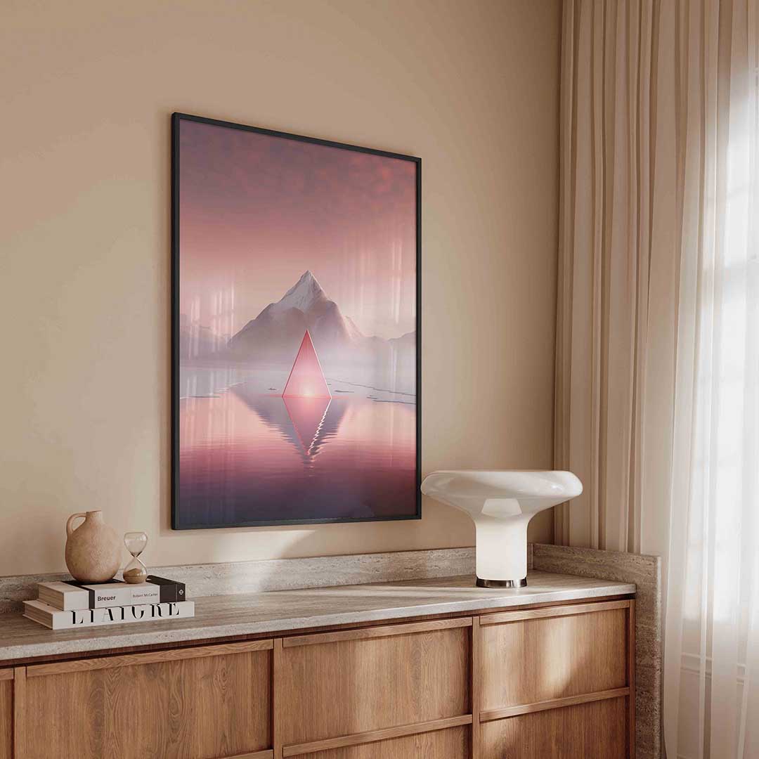 Driehoek en berg – surreal poster in staand formaat