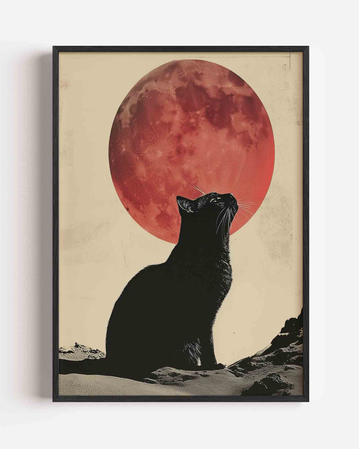 Kat en rode maan – surrealistische portret poster als wanddecoratie
