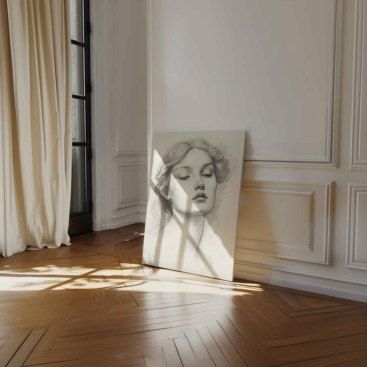 Dromerige Potloodschets – staand kunstwerk voor modern interieur