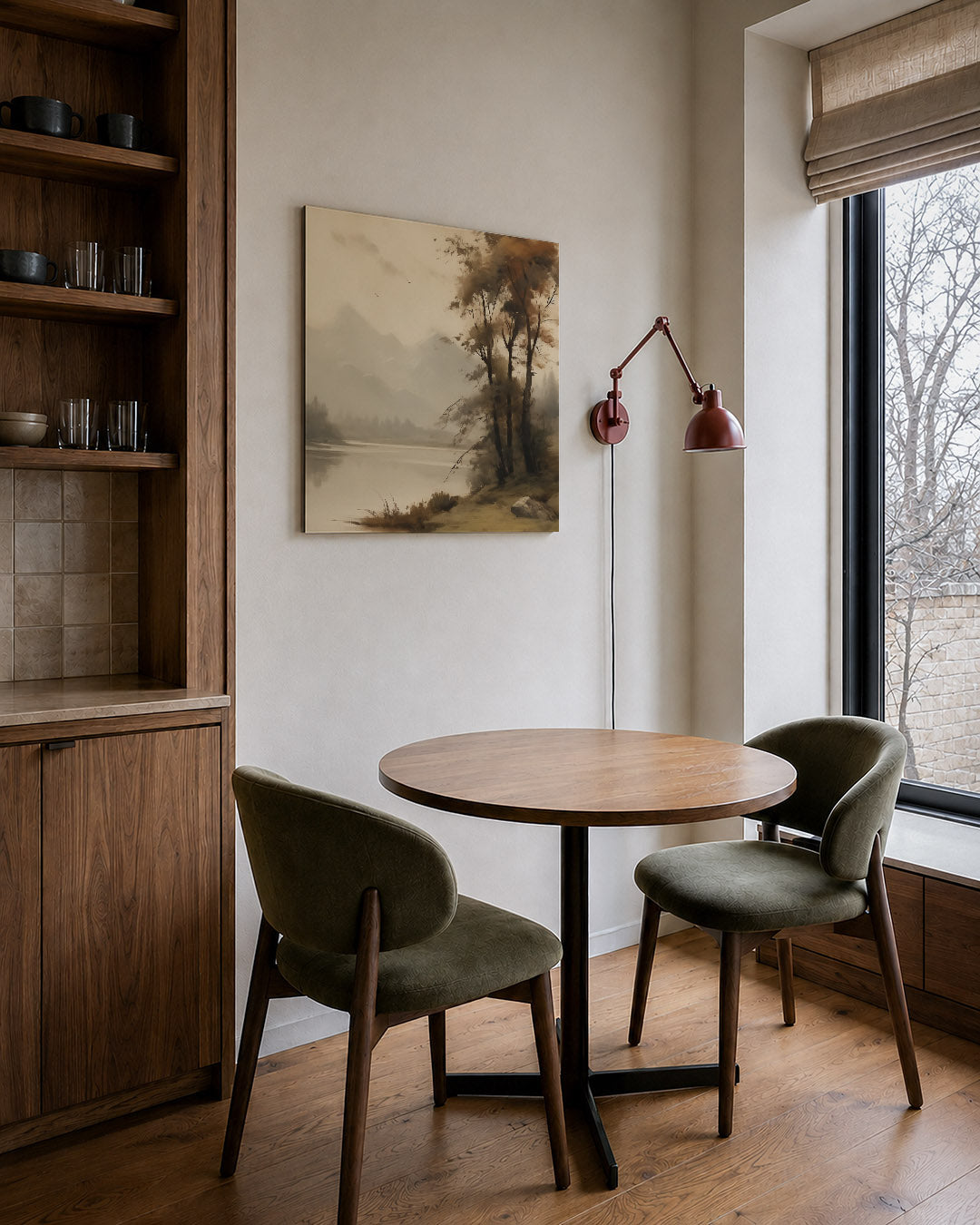 Rustig landschap kunstwerk – derde productweergave – dit kunstwerk toont een sereen landschap met zachte lijnen en subtiele