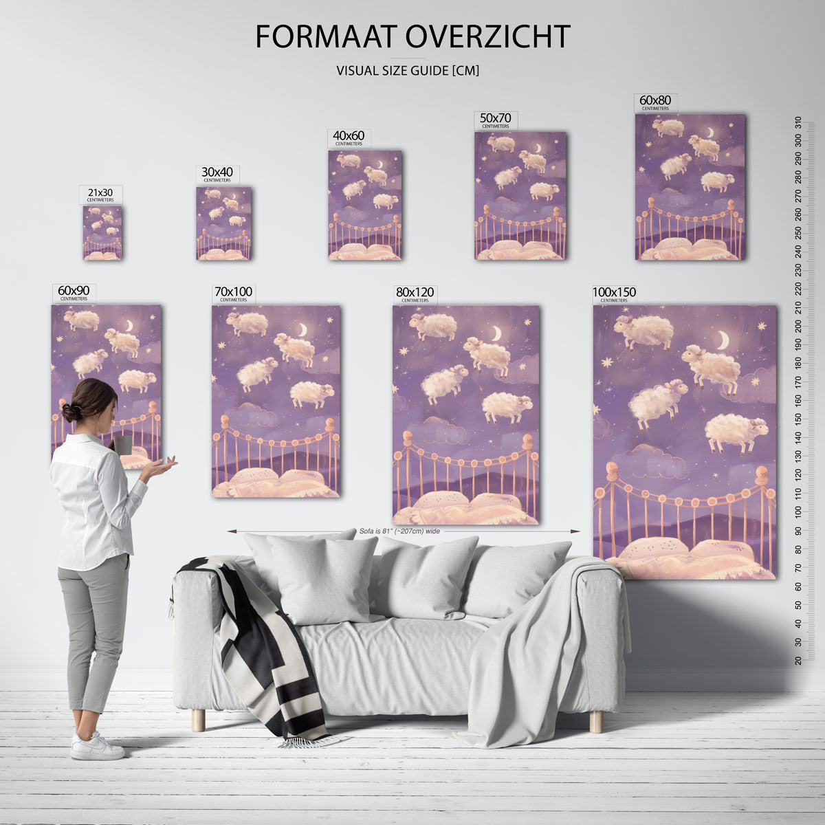 Schapen en bed – staande muurposter voor de kinderkamer