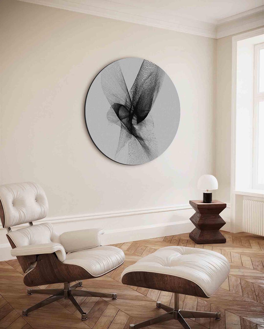 Abstracte lijnen – ronde wanddecoratie met abstract ontwerp